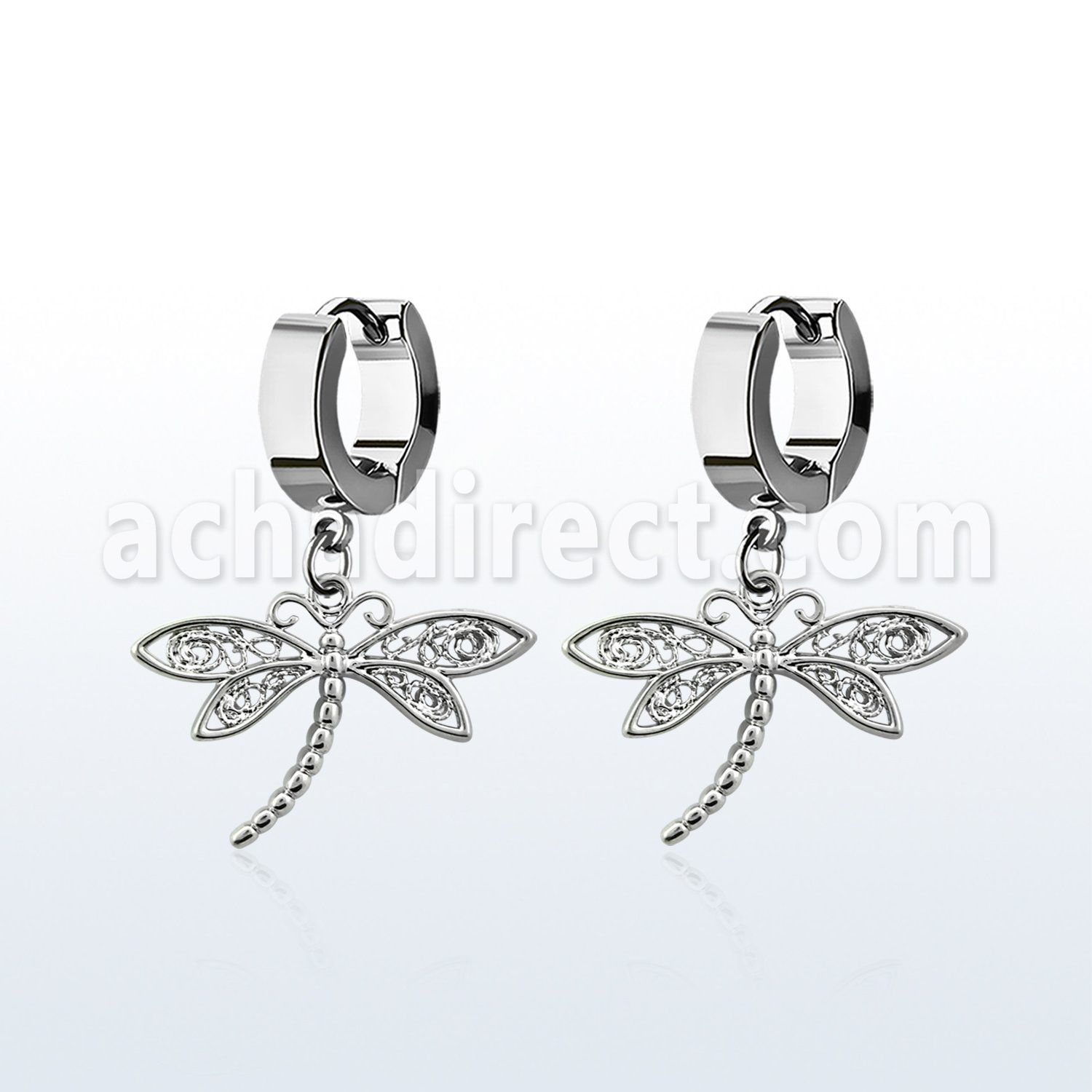 erh566 par pendientes huggie oreja acero inoxidable brillo espejo colgante libelula colgante hecho 925 laton plata venta