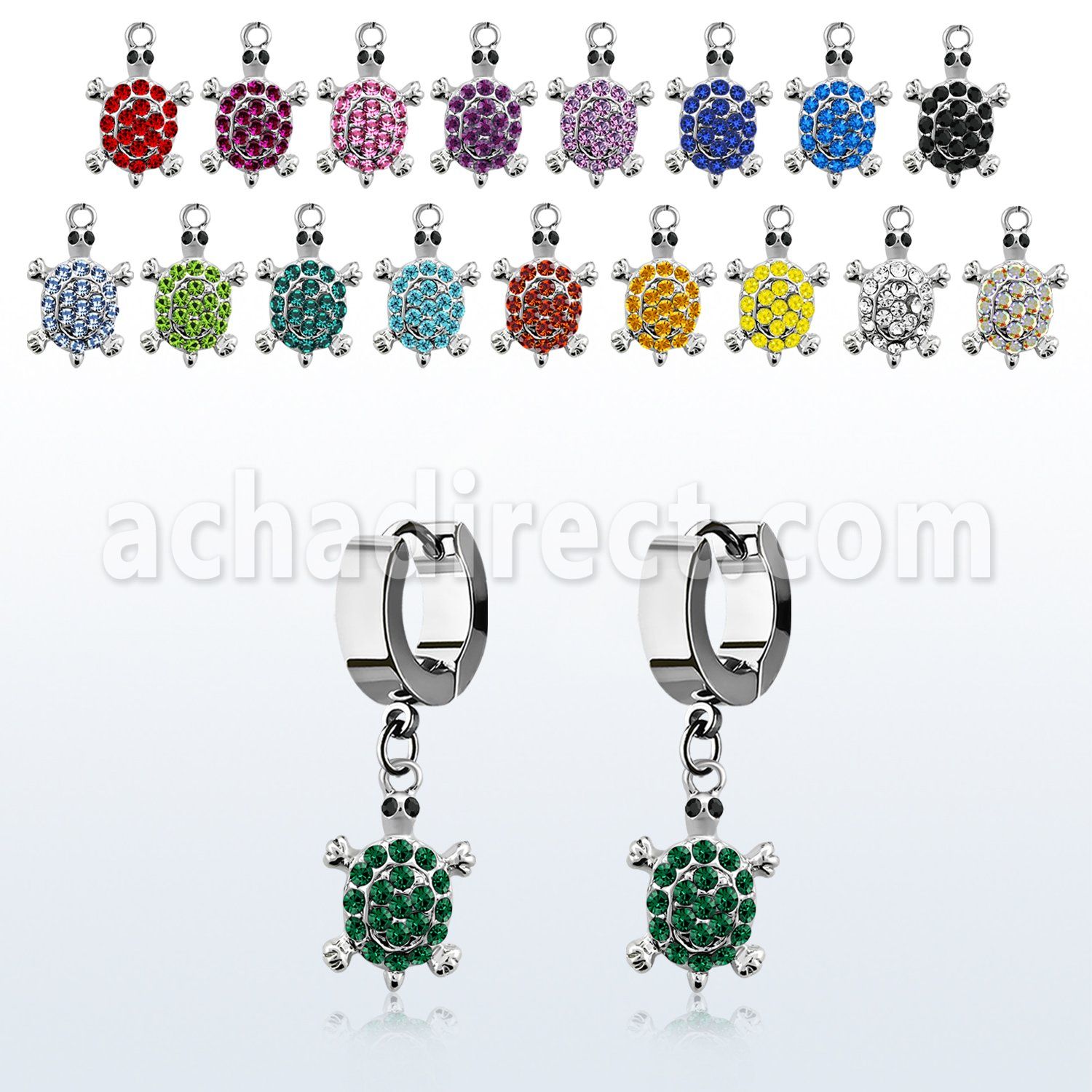 erh574 par pendientes huggie oreja acero inoxidable brillo espejo colgante tortuga caparazon cristal tachonado ojos cristal negro distribuidor