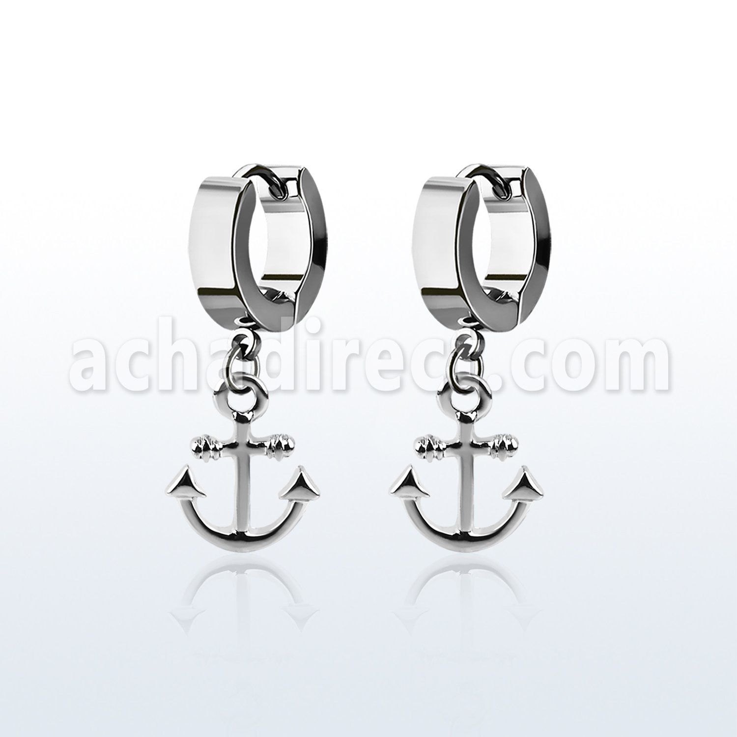 erh632 par pendientes huggie oreja acero inoxidable brillo espejo colgante liso ancla venta