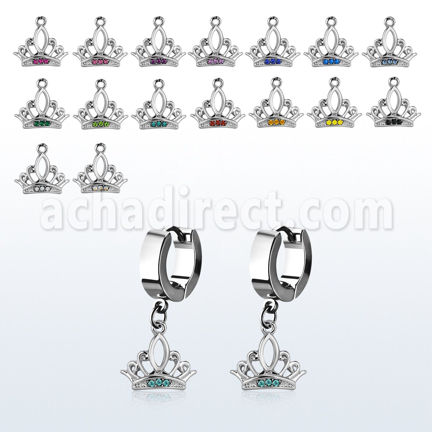 erh649 par pendientes huggie oreja acero inoxidable brillo espejo colgante cristal tachonado corona venta