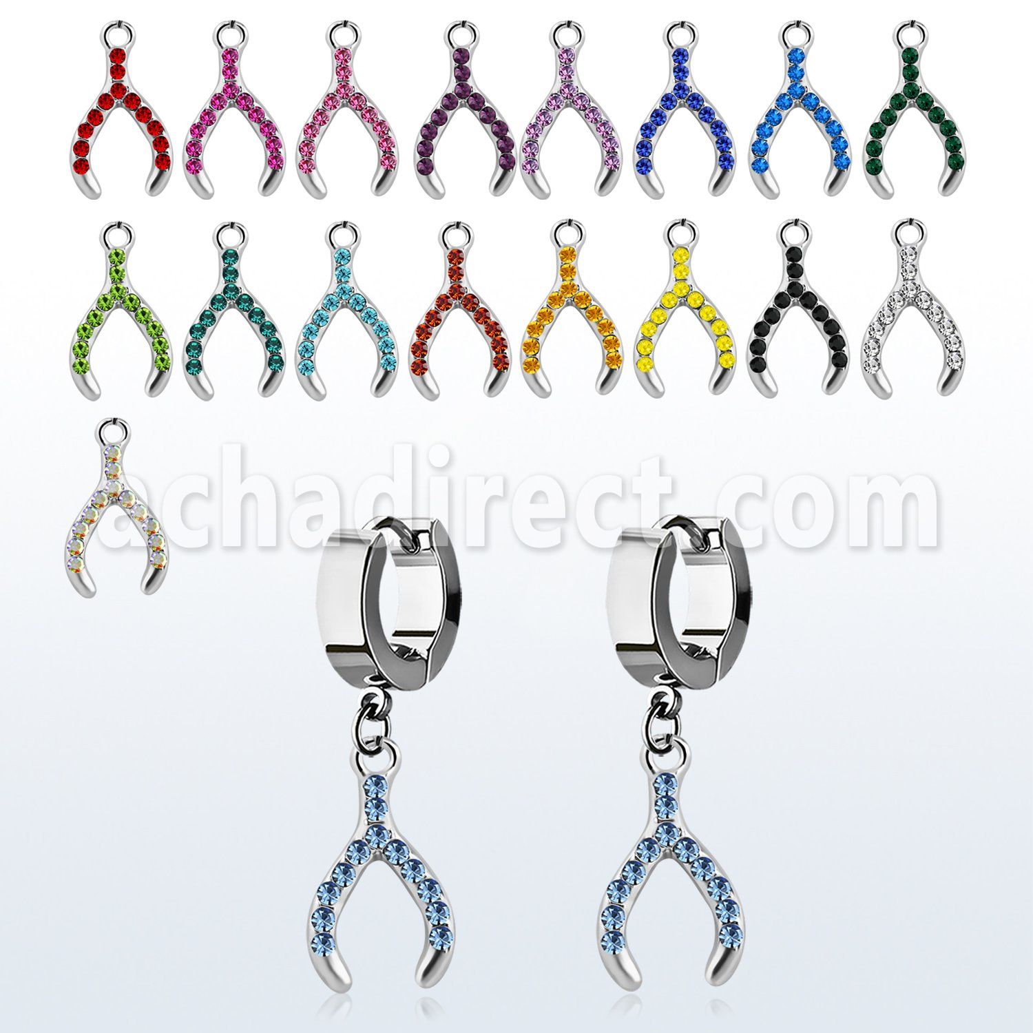 erh669 par pendientes huggie oreja acero inoxidable brillo espejo colgante cristal tachonado hueso deseo venta