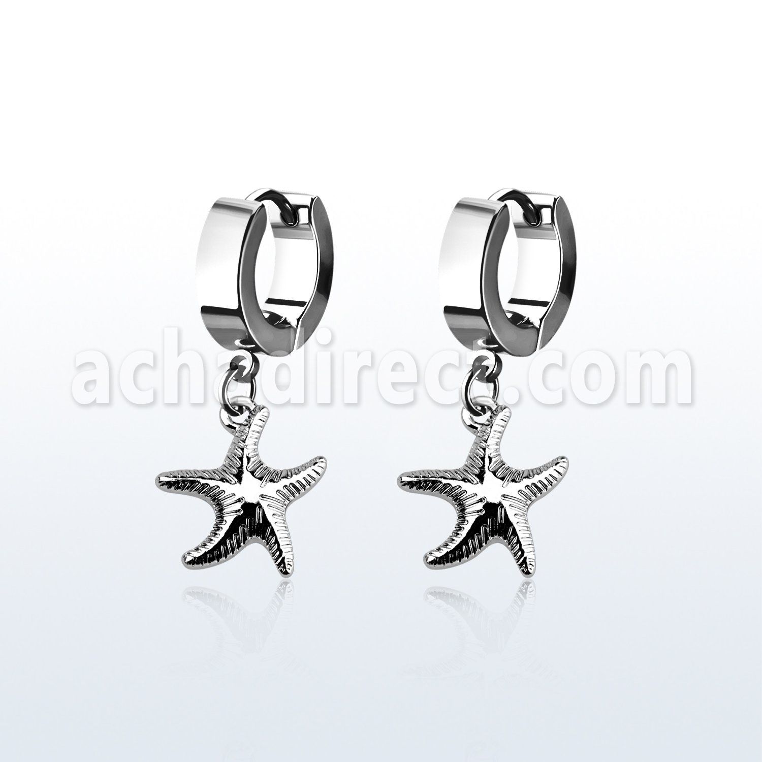 erh727 par pendientes huggie oreja acero inoxidable brillo espejo colgante liso estrella mar plata distribuidor mayorista