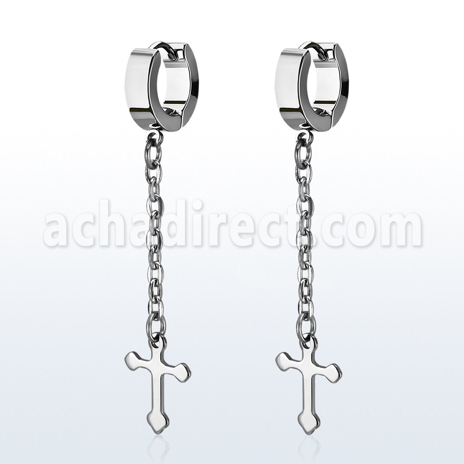 erhlcros par pendientes huggie oreja acero inoxidable acabado brillo espejo cruces colgando una cadena larga