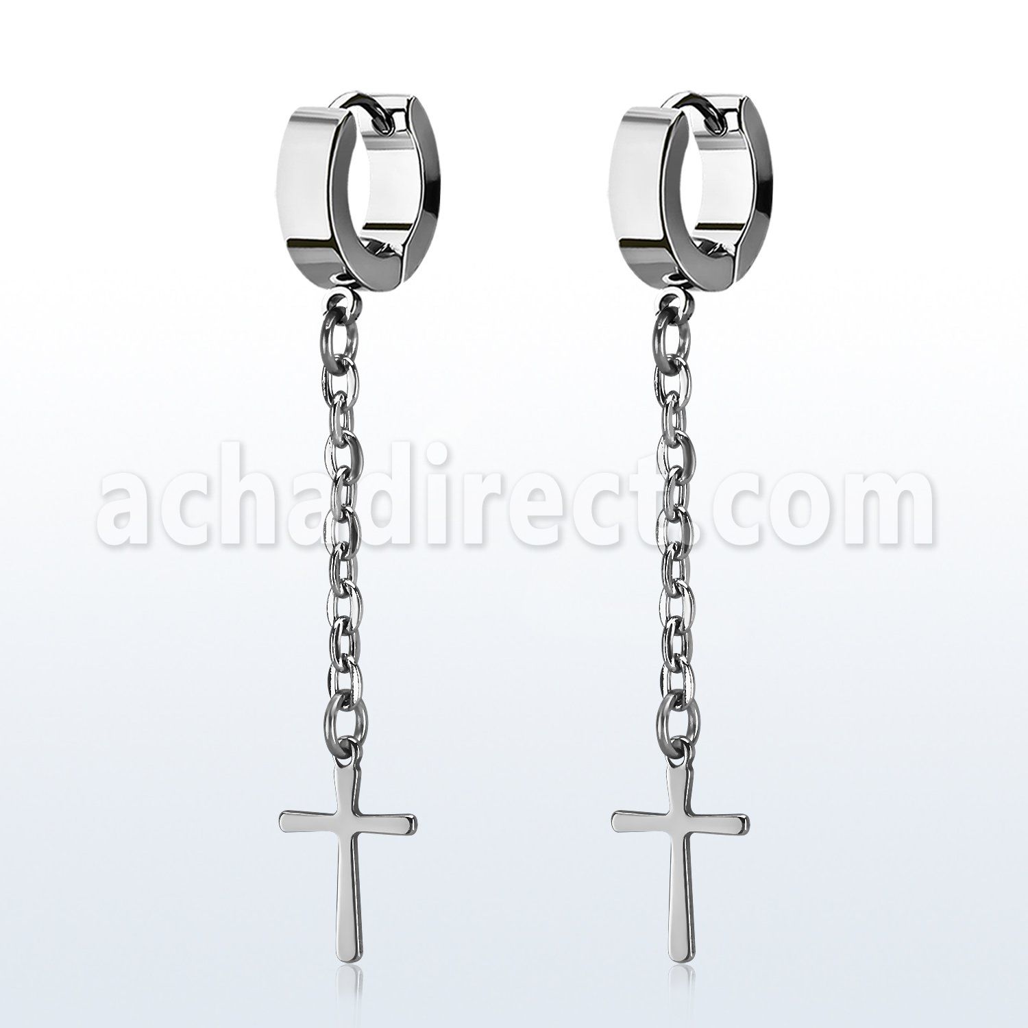 erhlcrs par pendientes huggie oreja acero inoxidable acabado brillo espejo cruz lisa colgando una cadena larga