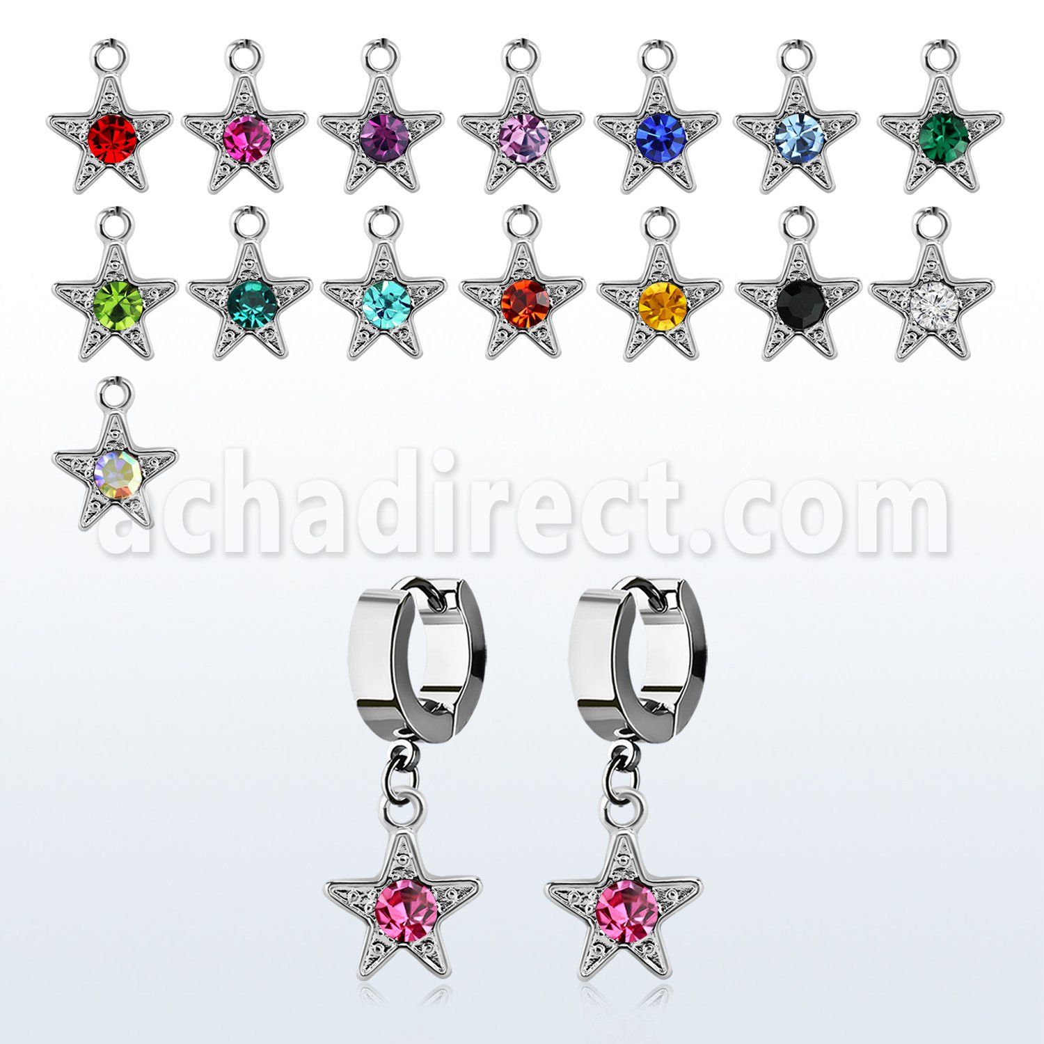 erhsar par pendientes huggie oreja acero inoxidable brillo espejo colgante estrella cristal centro mayorista