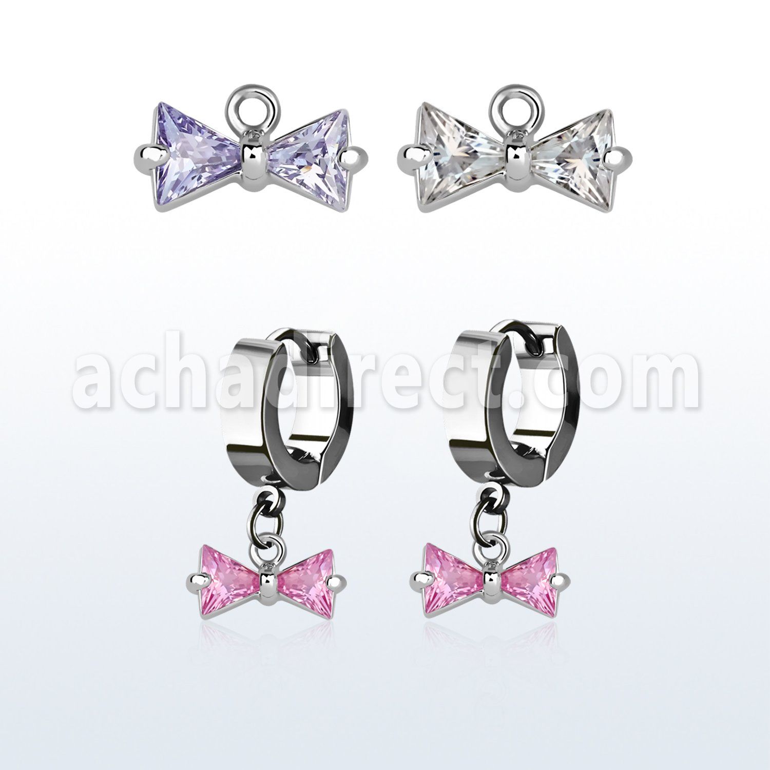 erhz408 par pendientes huggie oreja acero inoxidable brillo espejo colgante arco zirconia engastada mayorista