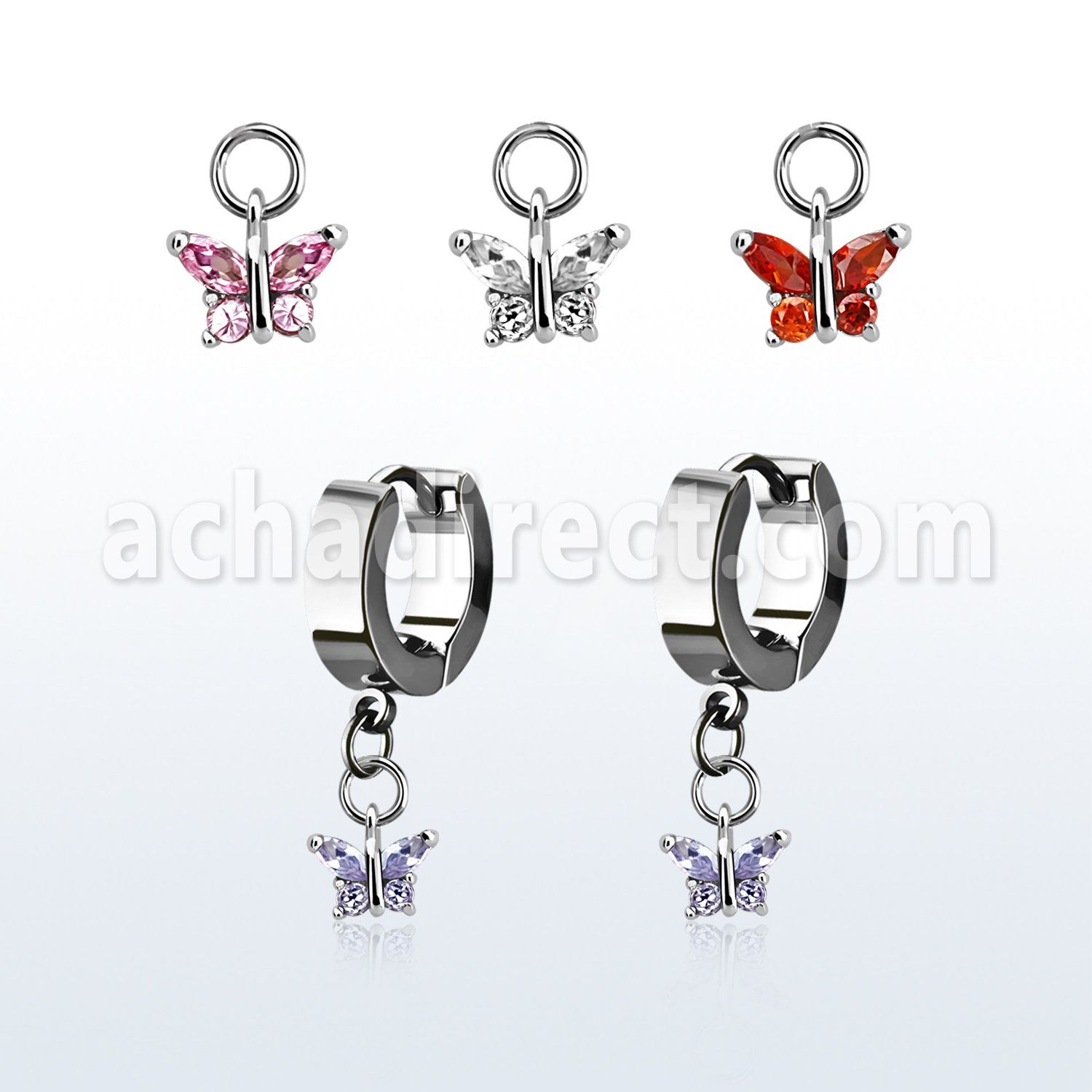 erhz589 huggie acero inoxidable colgante mariposa zirconia engastada al por mayor