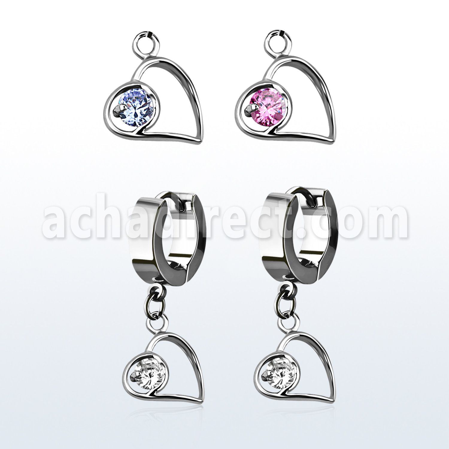 erhz66 par pendientes huggie oreja acero inoxidable brillo espejo colgante corazon zirconia redonda venta