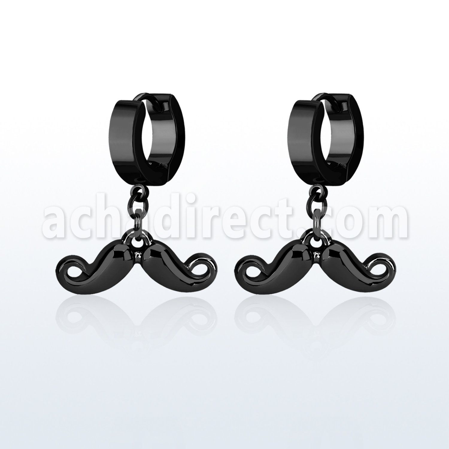 erk518 pendiente huggie oreja acero inoxidable pvd negro colgante bigote volteado venta