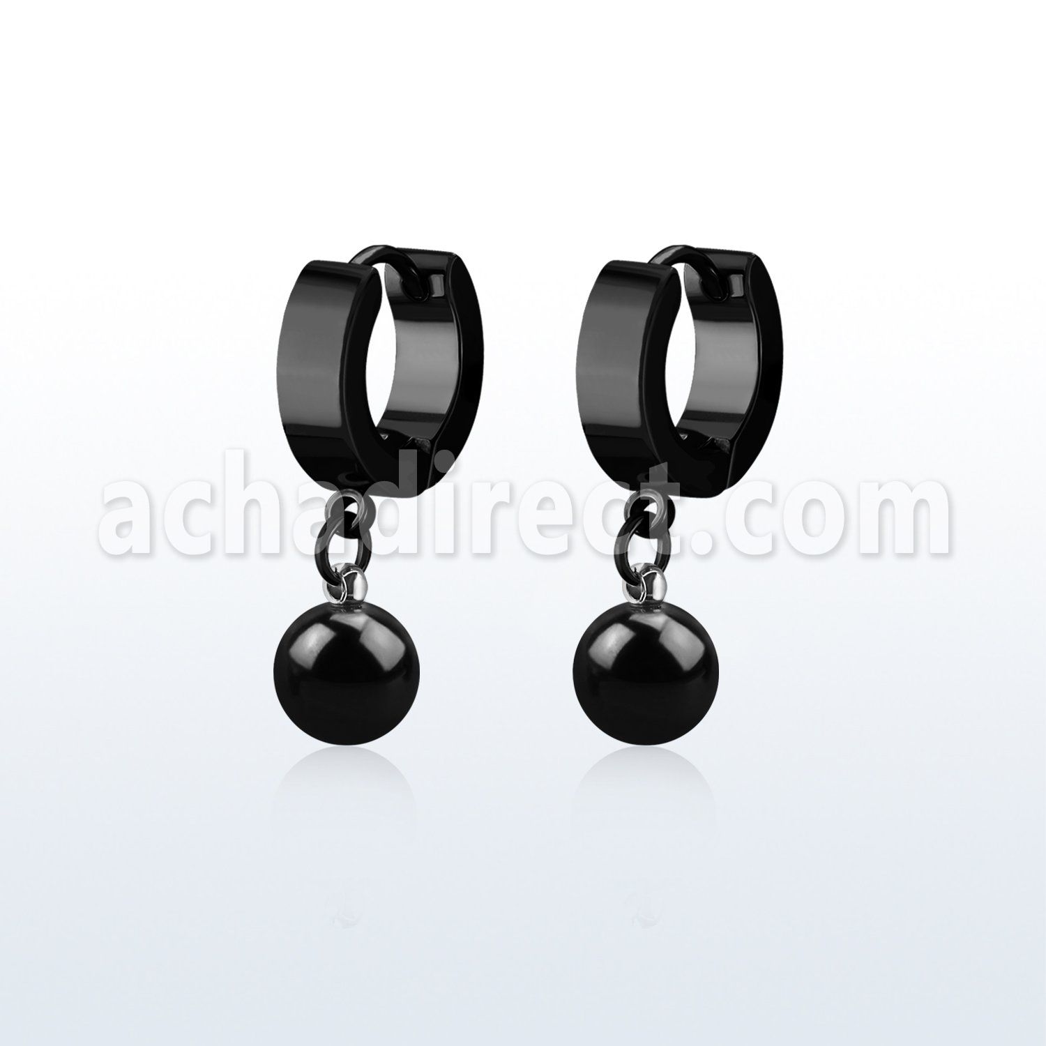 erkbt8 pendiente huggie oreja acero inoxidable pvd negro colgante bola 8mm mayorista
