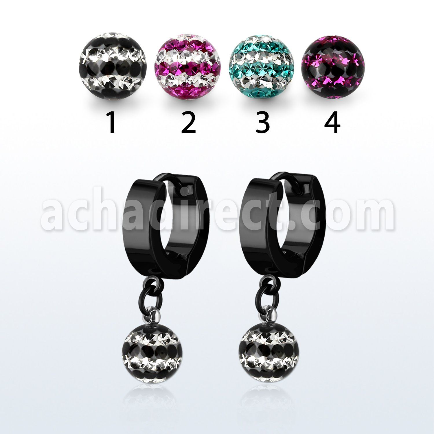 erkfrd8 pendiente huggie oreja acero inoxidable pvd negro colgante bola 8mm multi cristal ferido triple linea venta