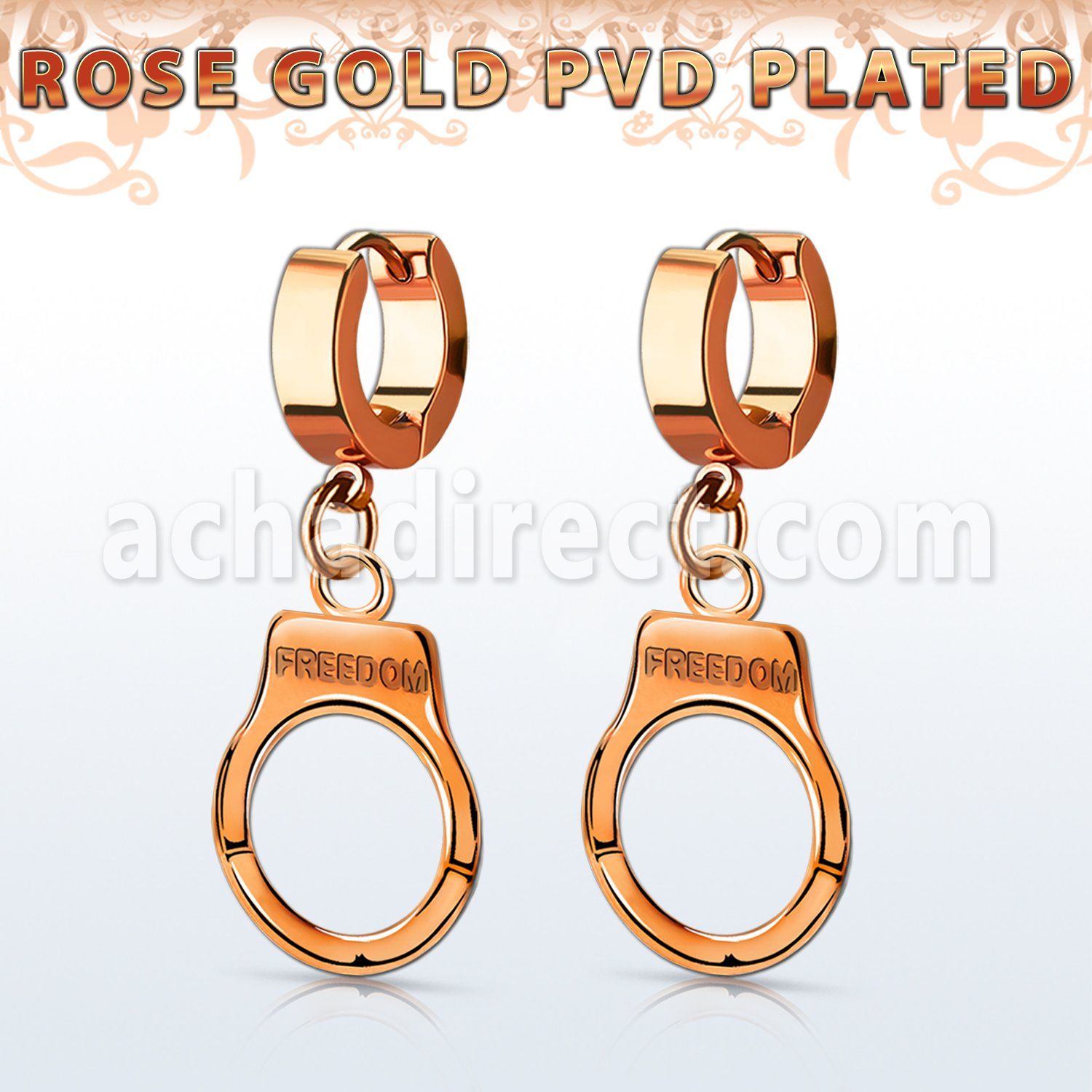 err765 pendiente huggie oreja acero inoxidable pvd oro rosa colgante esposas grabado freedom oro rosa distribuidor