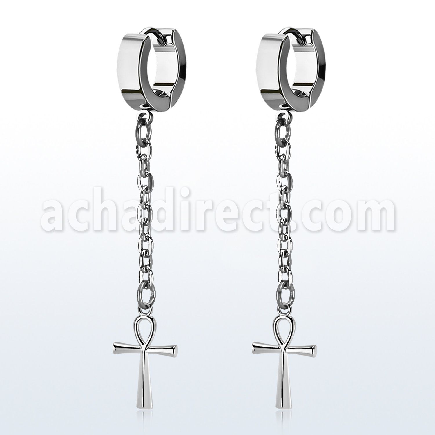 err769 distribuidor mayorista pendiente huggie oreja acero inoxidable pvd oro rosa colgante cruz ankh oro rosa mayorista