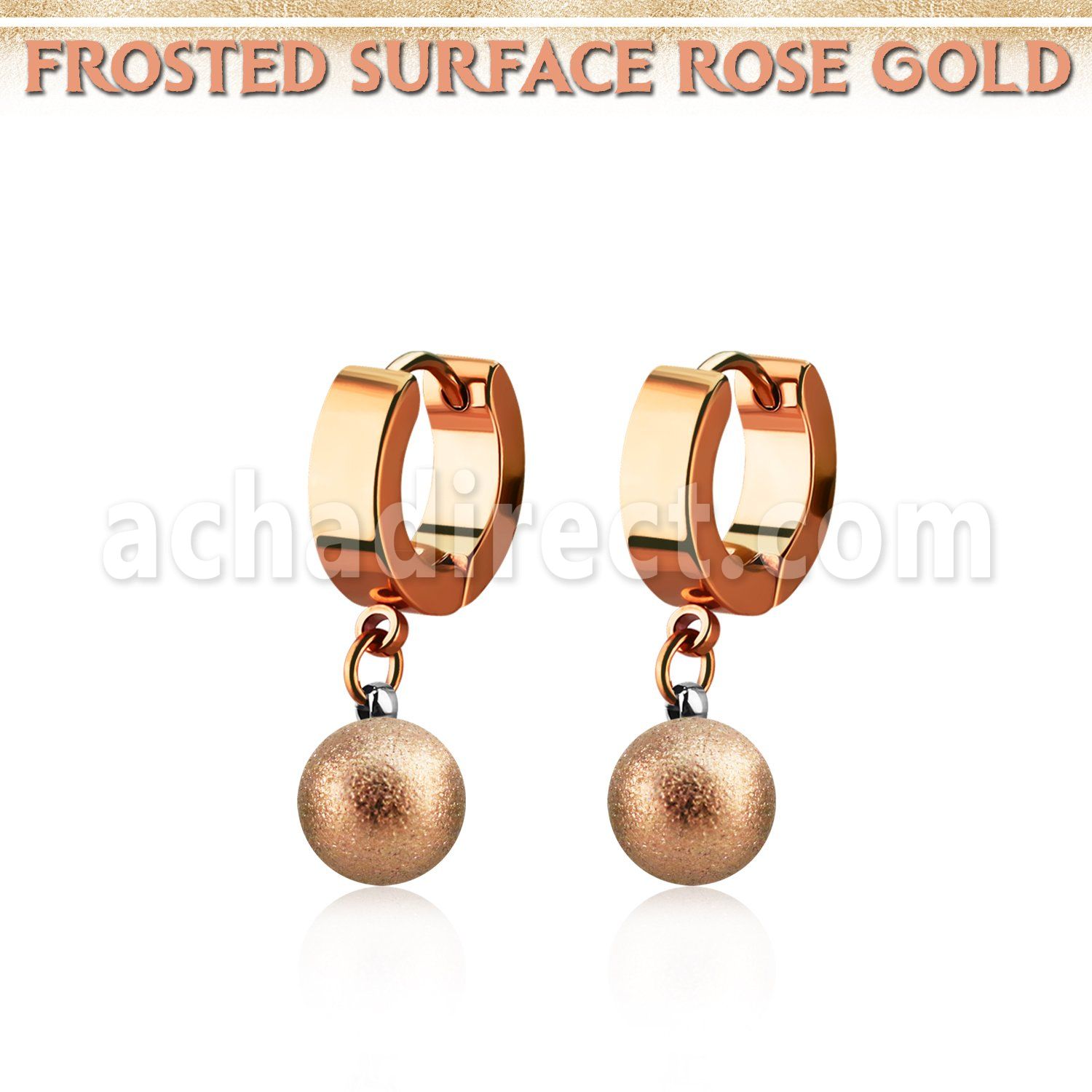 errfot8 pendiente huggie oreja acero inoxidable pvd oro rosa colgante bola 8mm superficie efecto esmerilado venta
