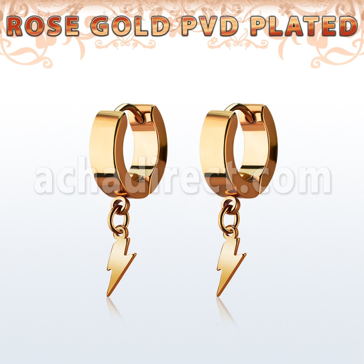 errlit par pendientes huggie oreja acero inoxidable chapado pvd oro rosa colgante acero liso rayo