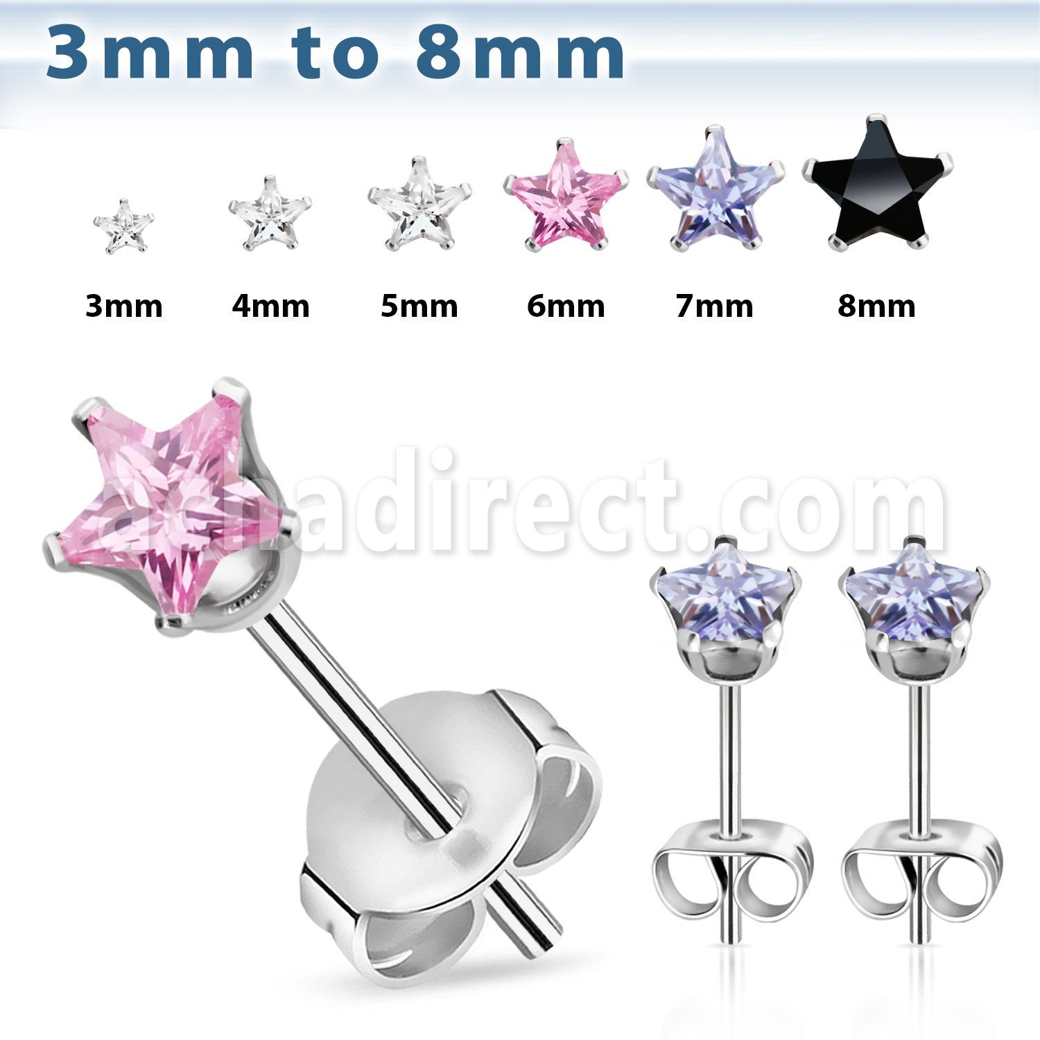 erzstm par piercing oreja acero quirurgico zirconia estrella engastada distribuidor