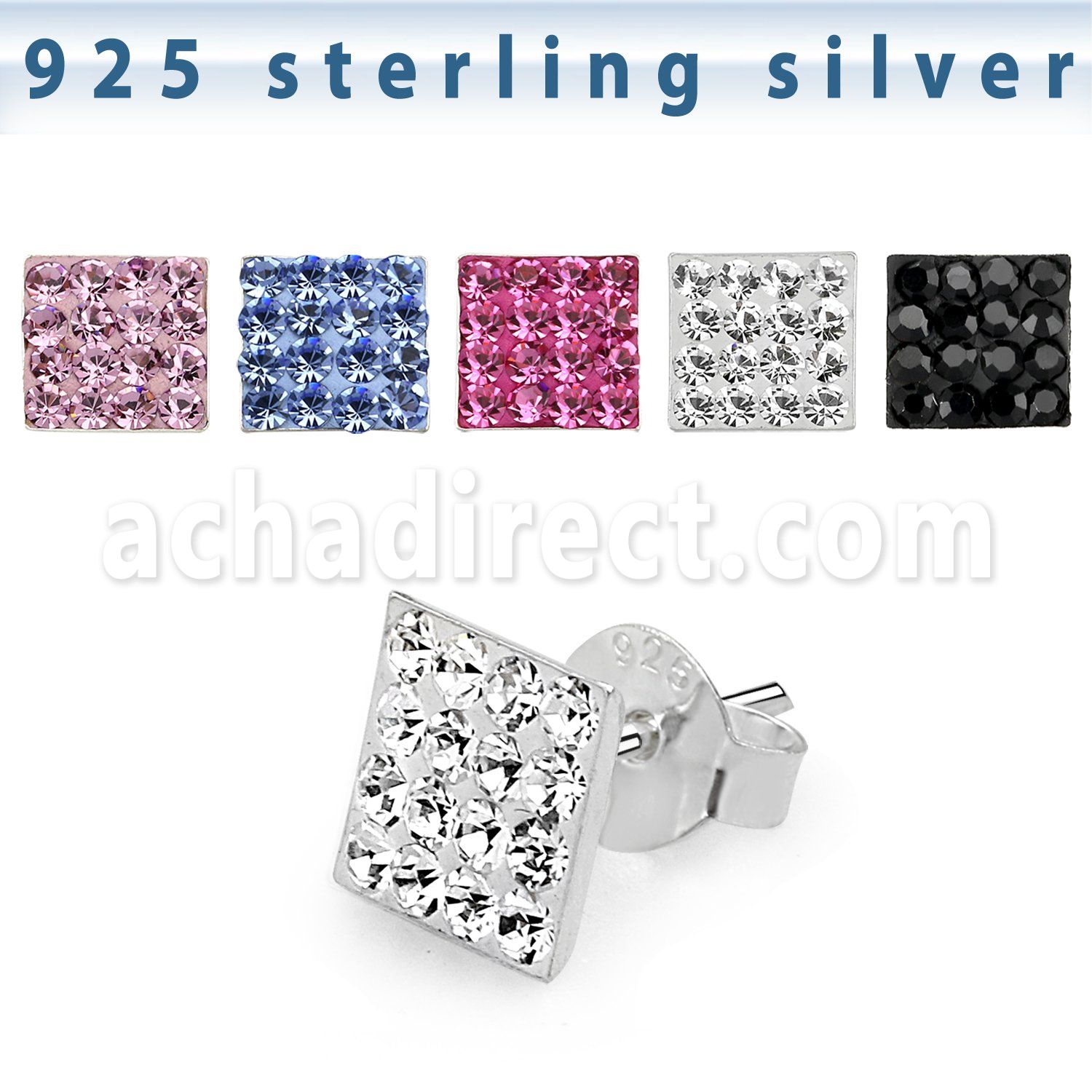 esfd1m par piercing oreja plata 925 cuadrado 7mm multi cristal ferido distribuidor
