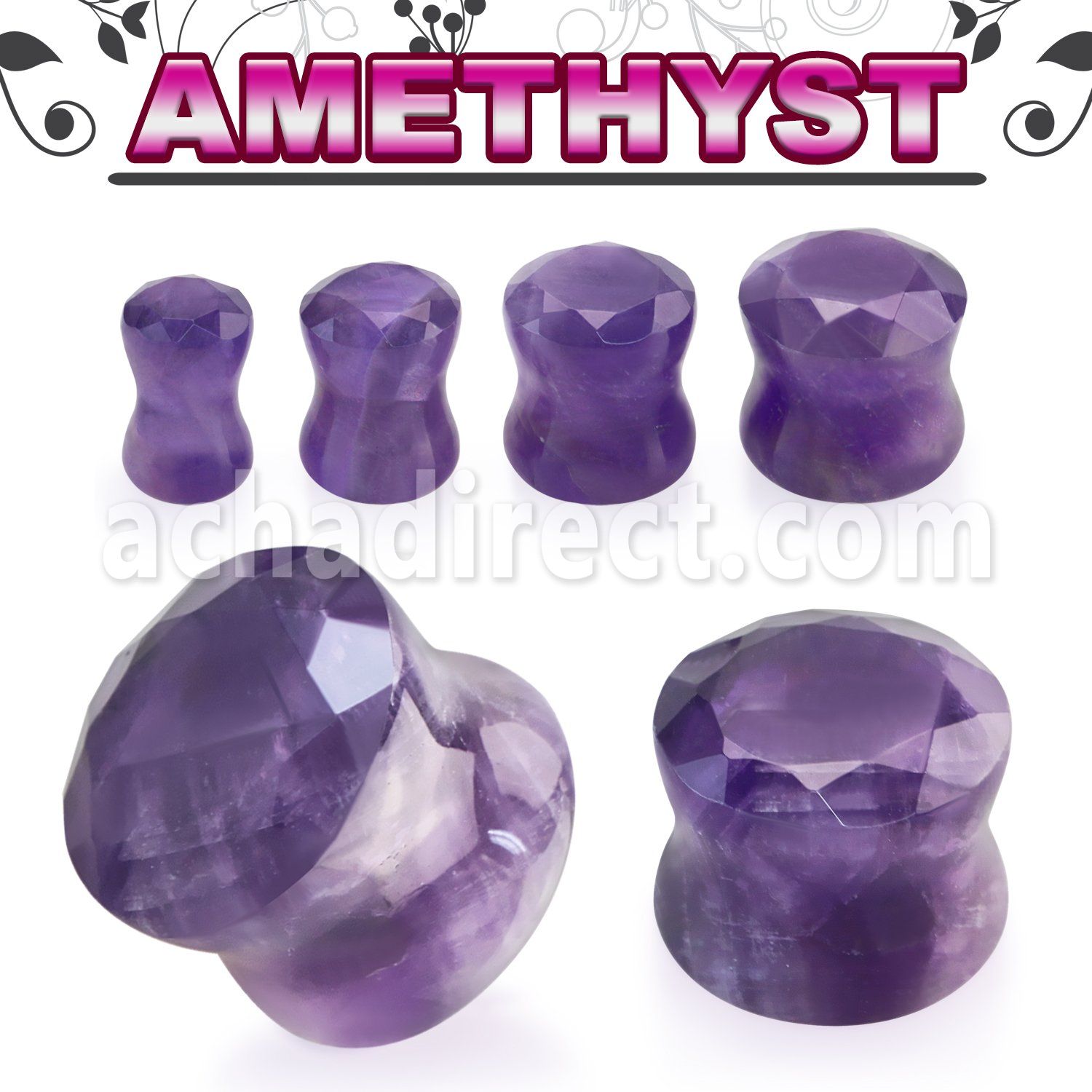 fgsc precious amethyst stone double flare plug faceted cut