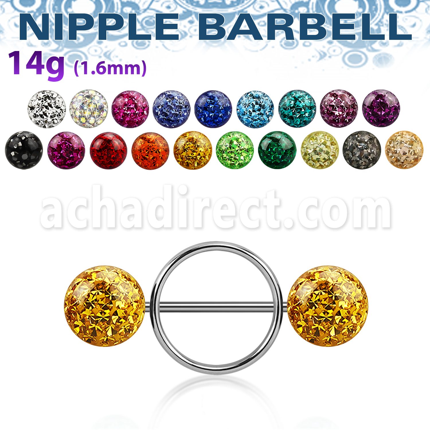 frnpe10 pezonera redonda acero quirurgico barbell acero 316l bolas multi cristal ferido 10mm venta