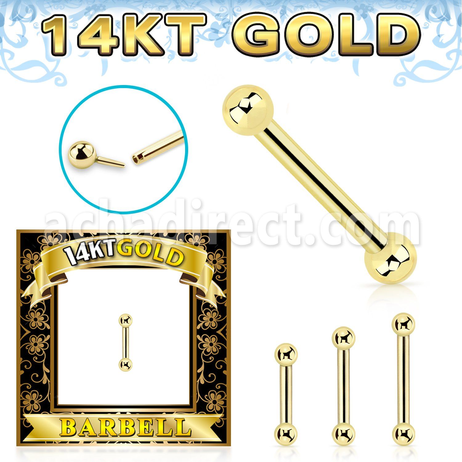 gbbb25 14k gold threadless push pin barbell 16g balls
