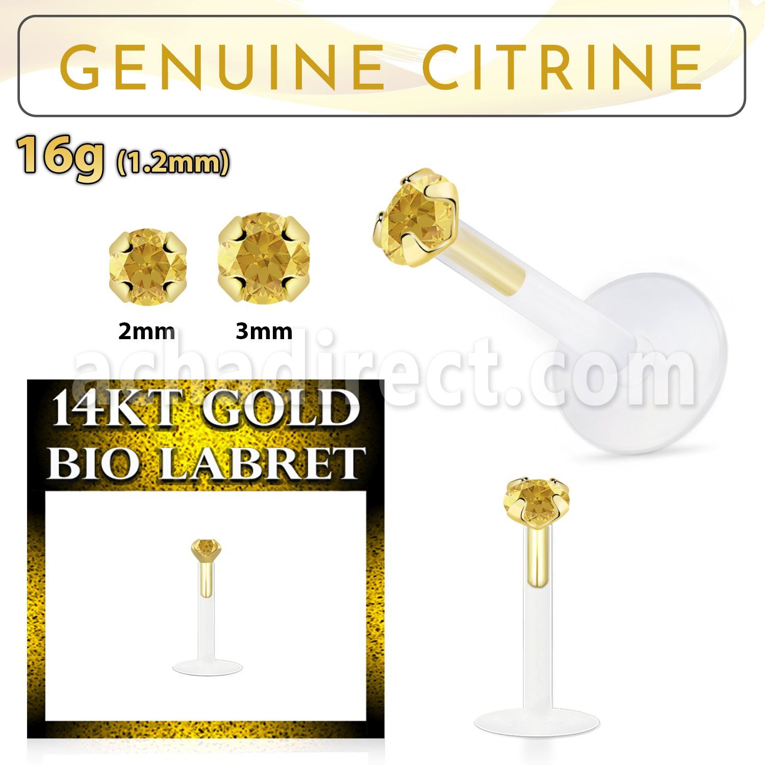 gbige6 labret bio flexible transparente presion oro 14 kts citrino legitimo 2mm al por mayor