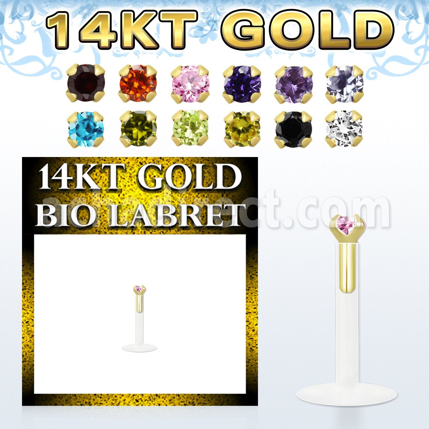 gbizms labret bio flexible transparente oro 14 kts presion zirconita redonda 1 5mm venta