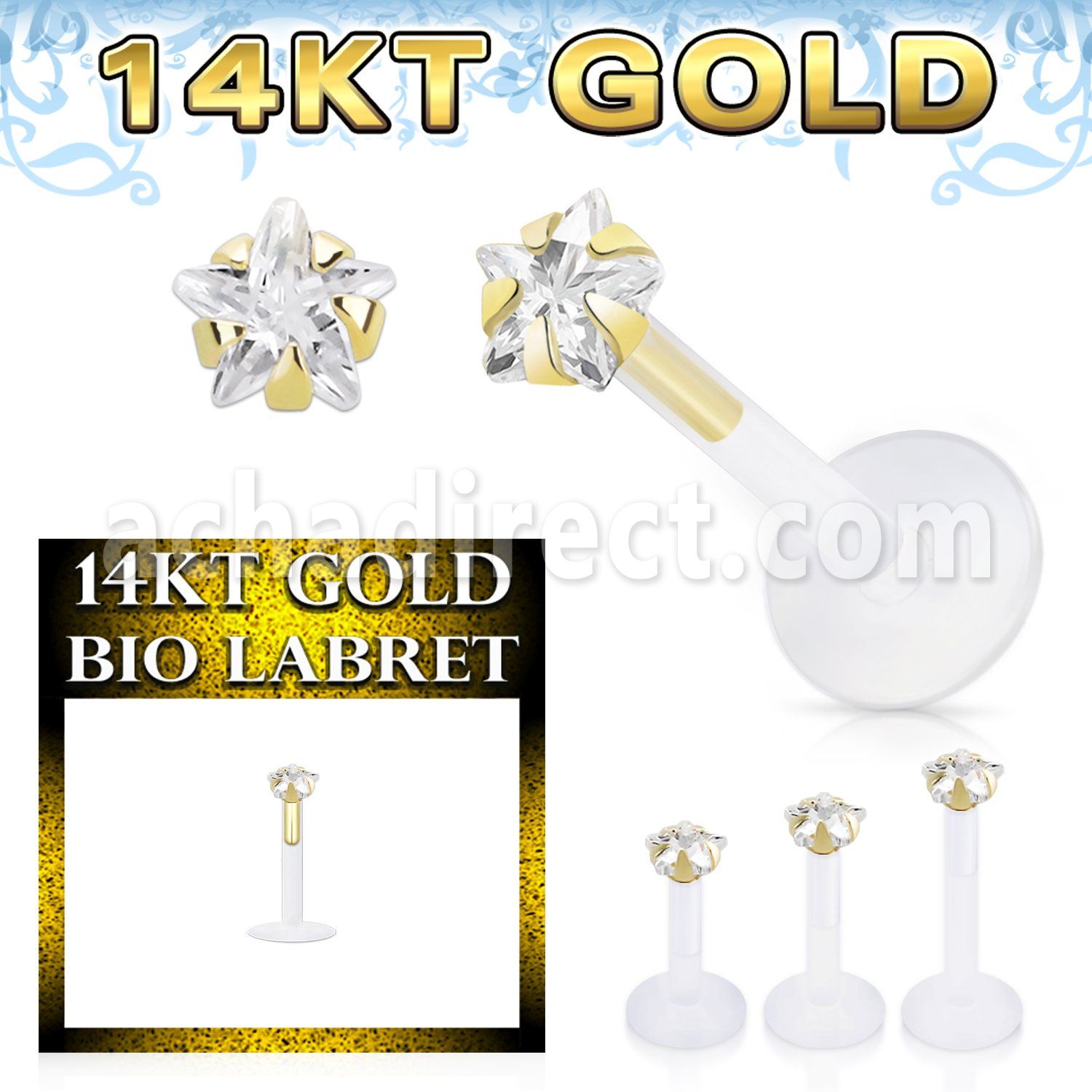 gbizsrm clear bio flexible labret star cubic zirconia (cz) stone