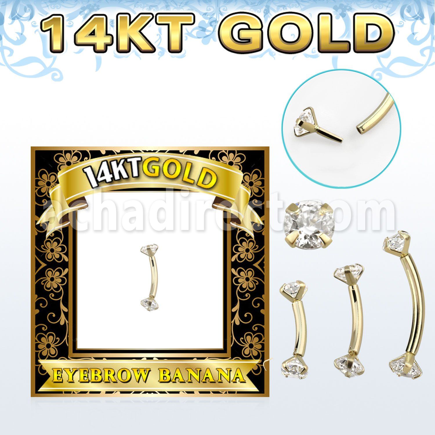 gbnz banana ceja oro 14 kts presion rosca interna zirconita clara venta