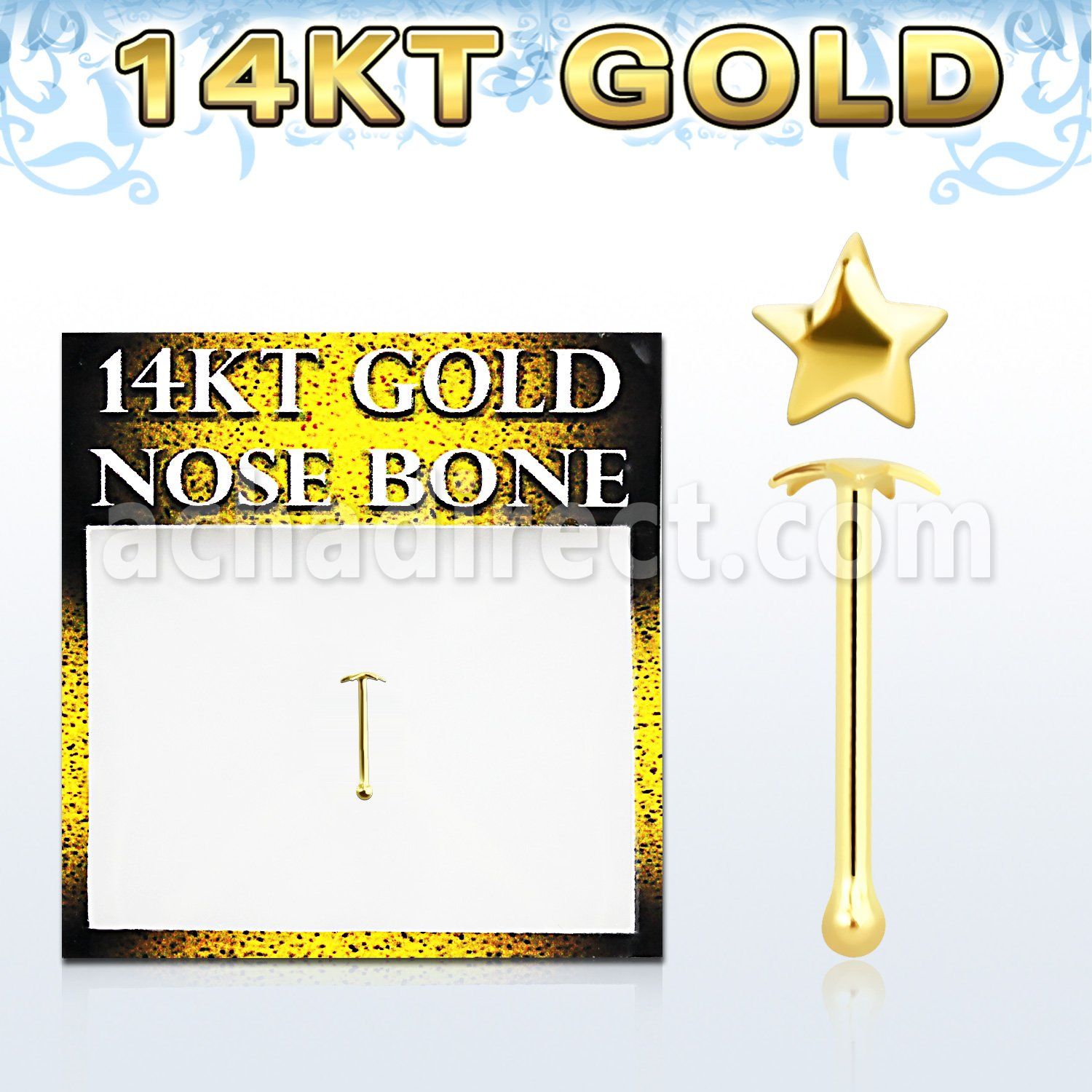 gbst piercing nariz hueso oro 14 kts 0 6mm estrella oro liso 2 5mm distribuidor mayorista