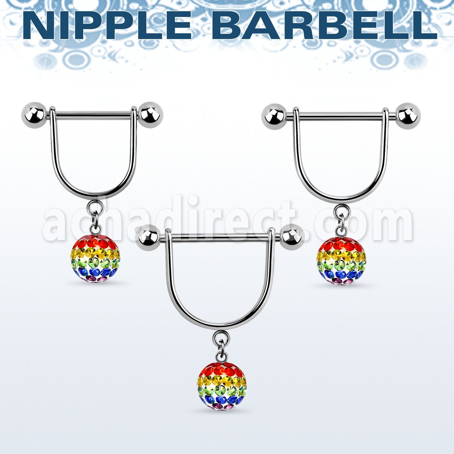 gfrsnp8 barbell pezon estribo acero quirurgico bolas 5mm bola 8mm multi cristal bandera gay distribuidor mayorista