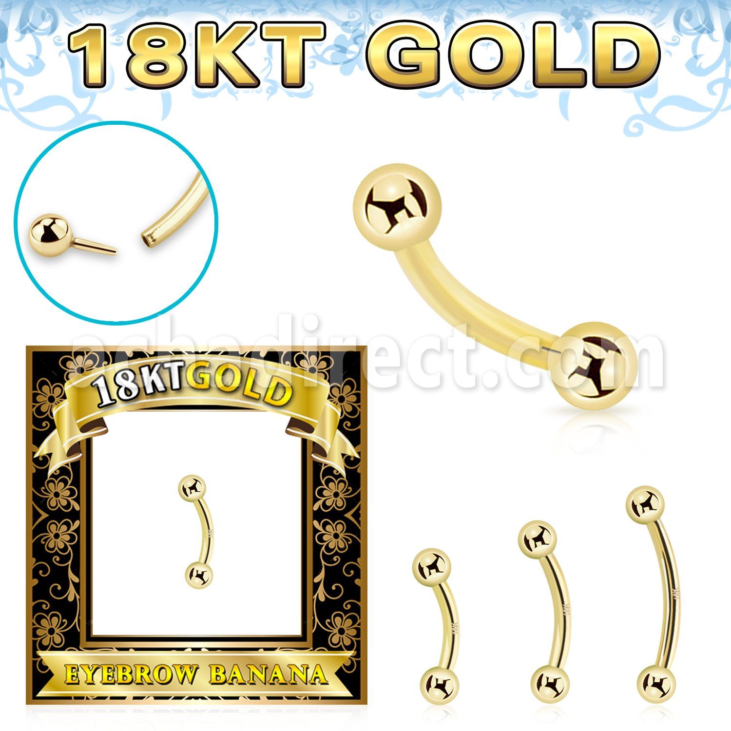 ggbnb25 18k gold threadless push pin banana 16g balls