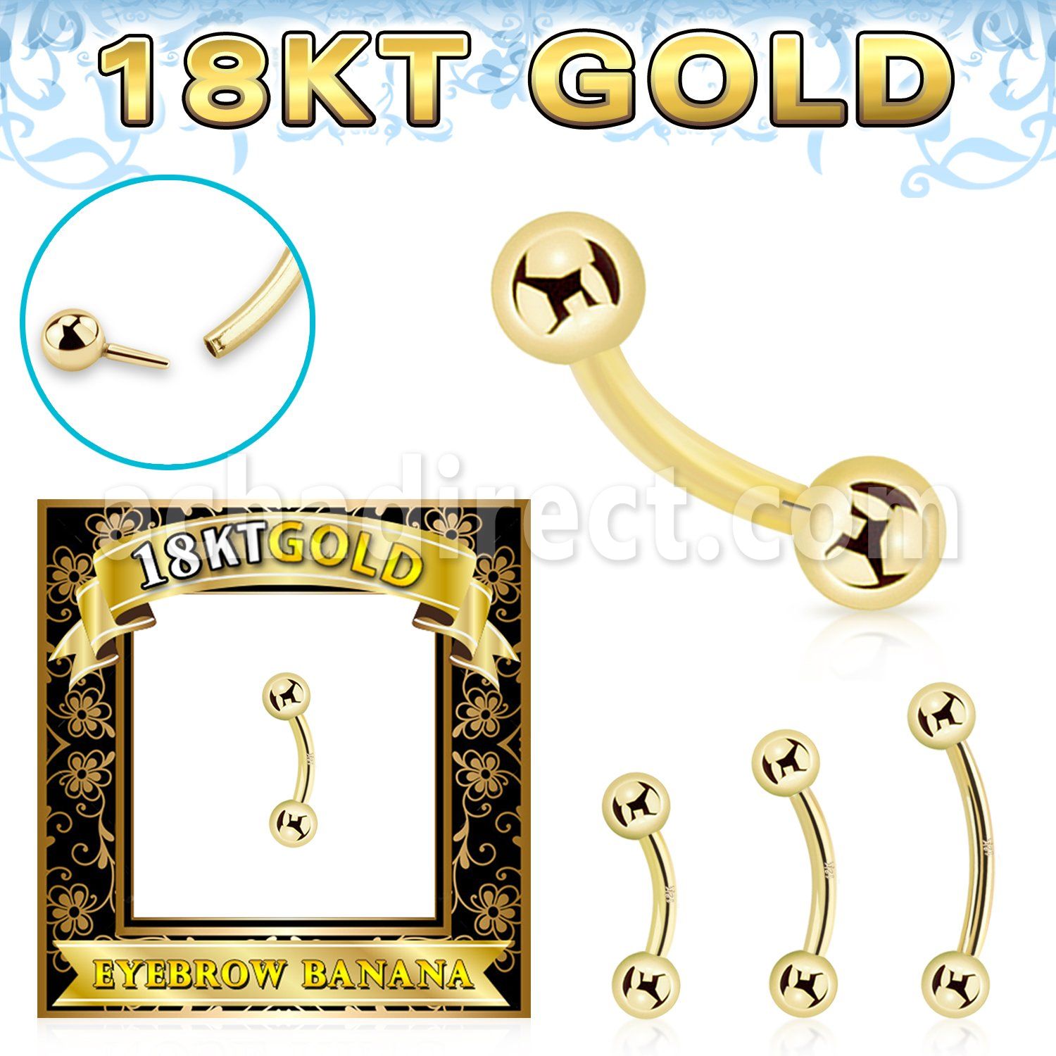ggbnb3 18k gold threadless push pin banana 16g 3mm balls