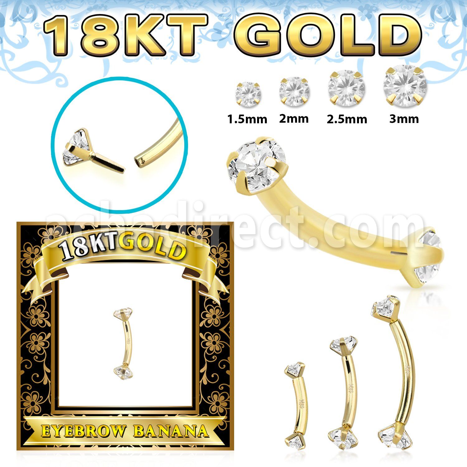 ggbnz 18k gold threadless push pin banana 16g cz