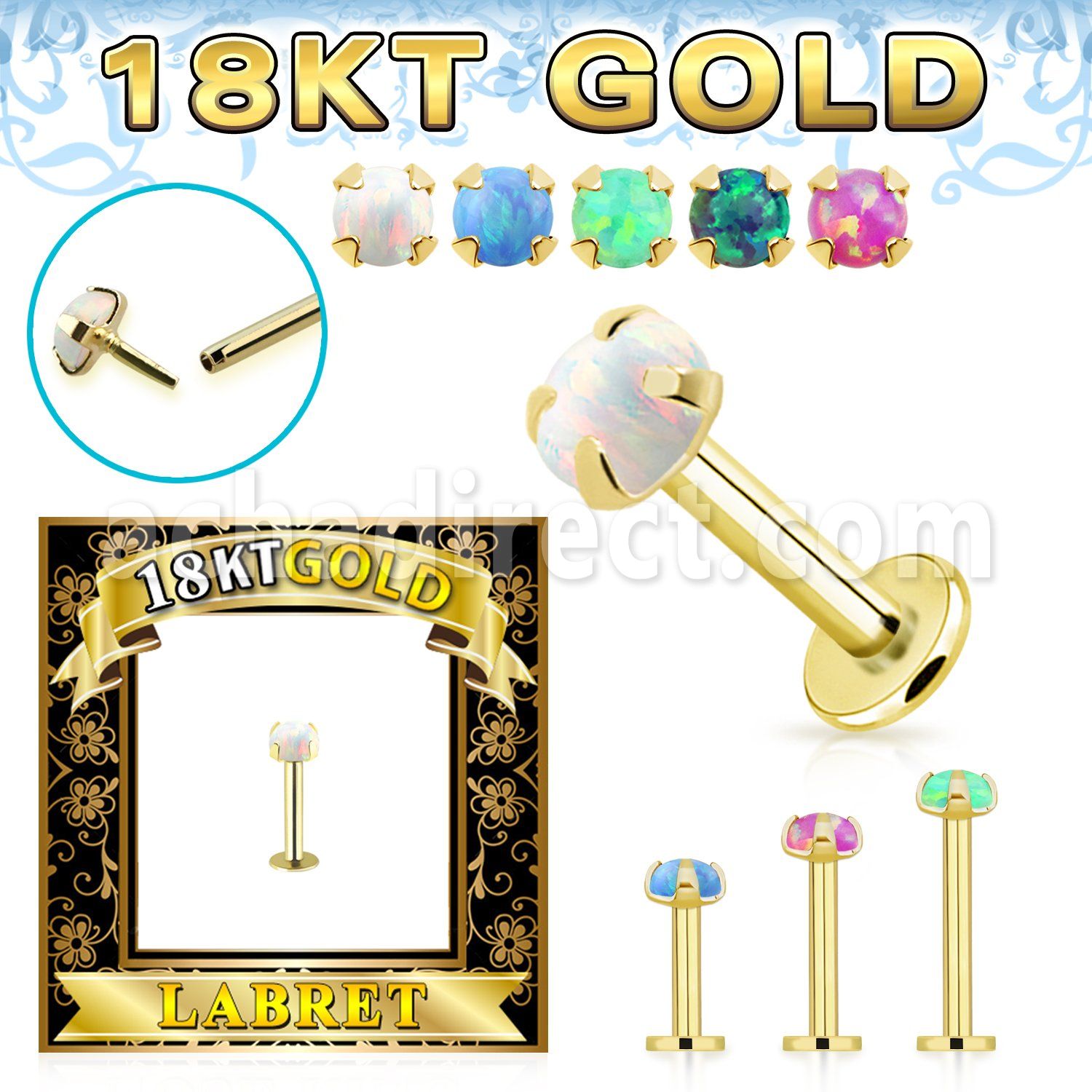 gglbo 18k gold threadless push pin labret 16g cabochon