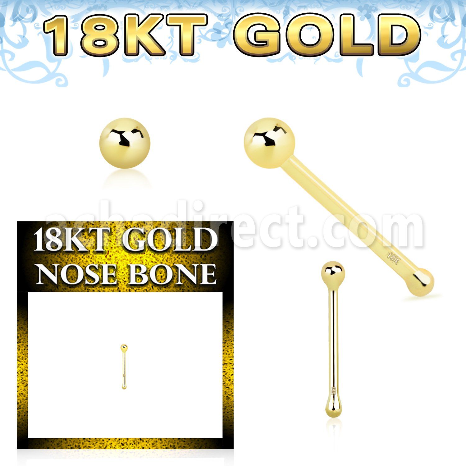ggnbb1 18k gold nose bone 22g plain ball top