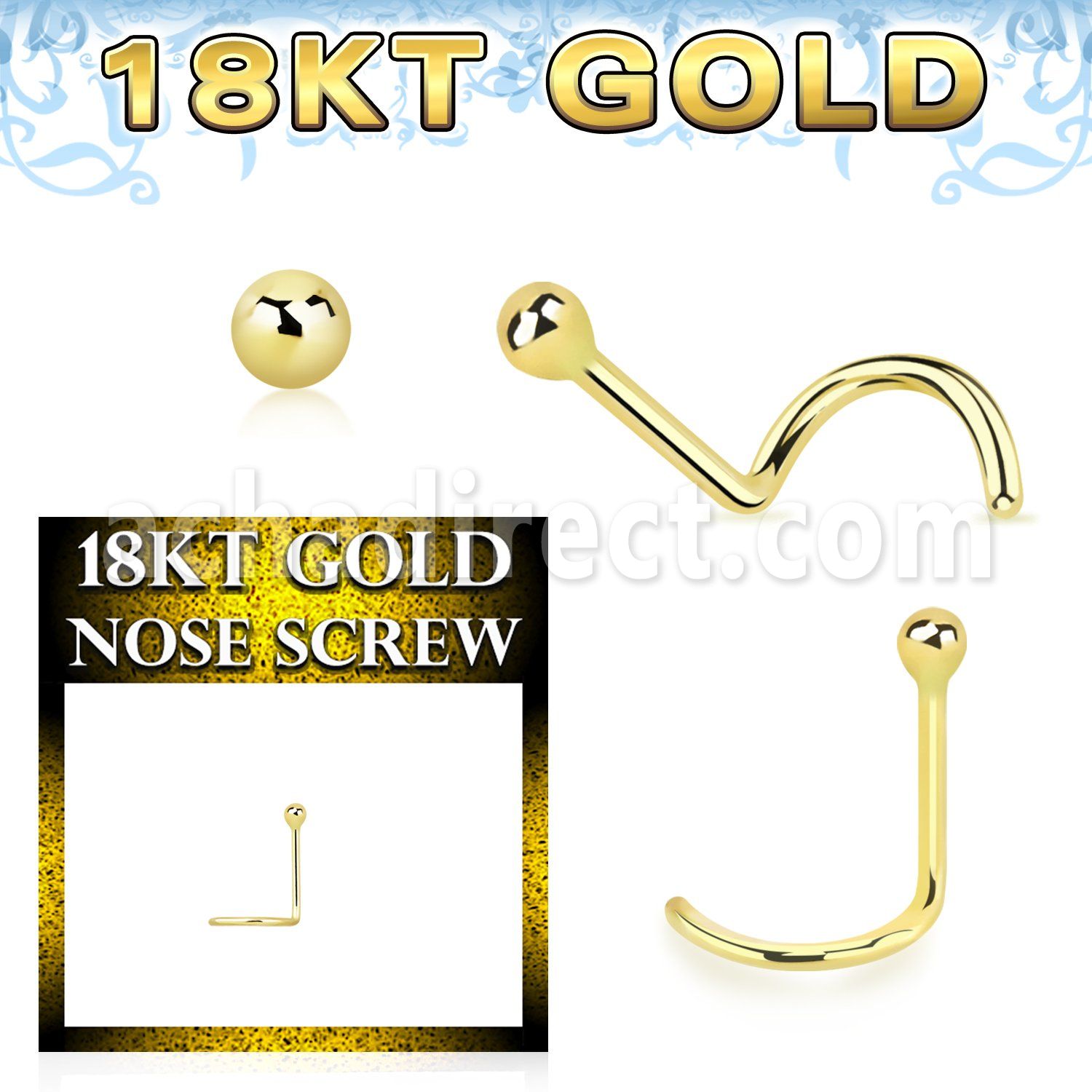 ggscb1 18k gold nose screw 22g plain ball top