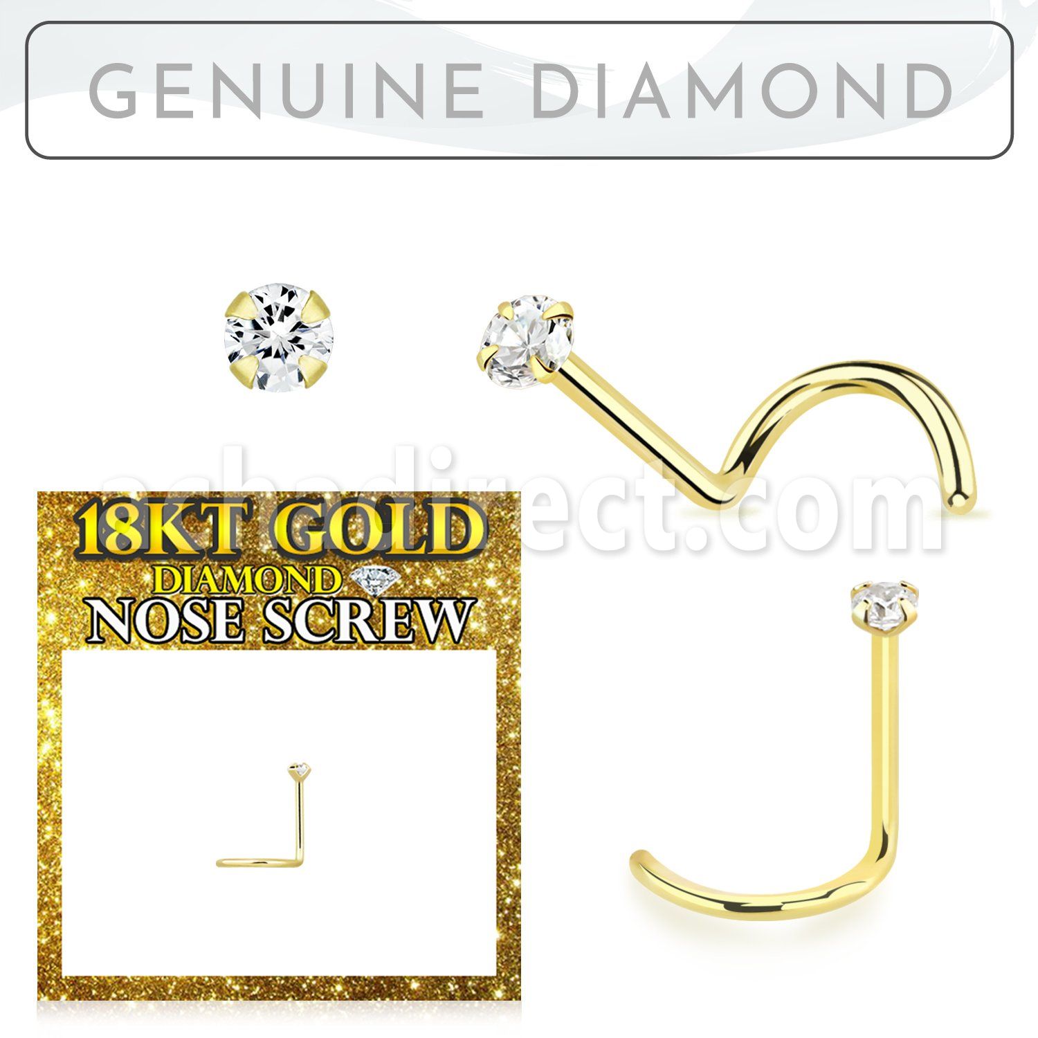 ggscdb15 18k gold nose screw 22g prong set diamond