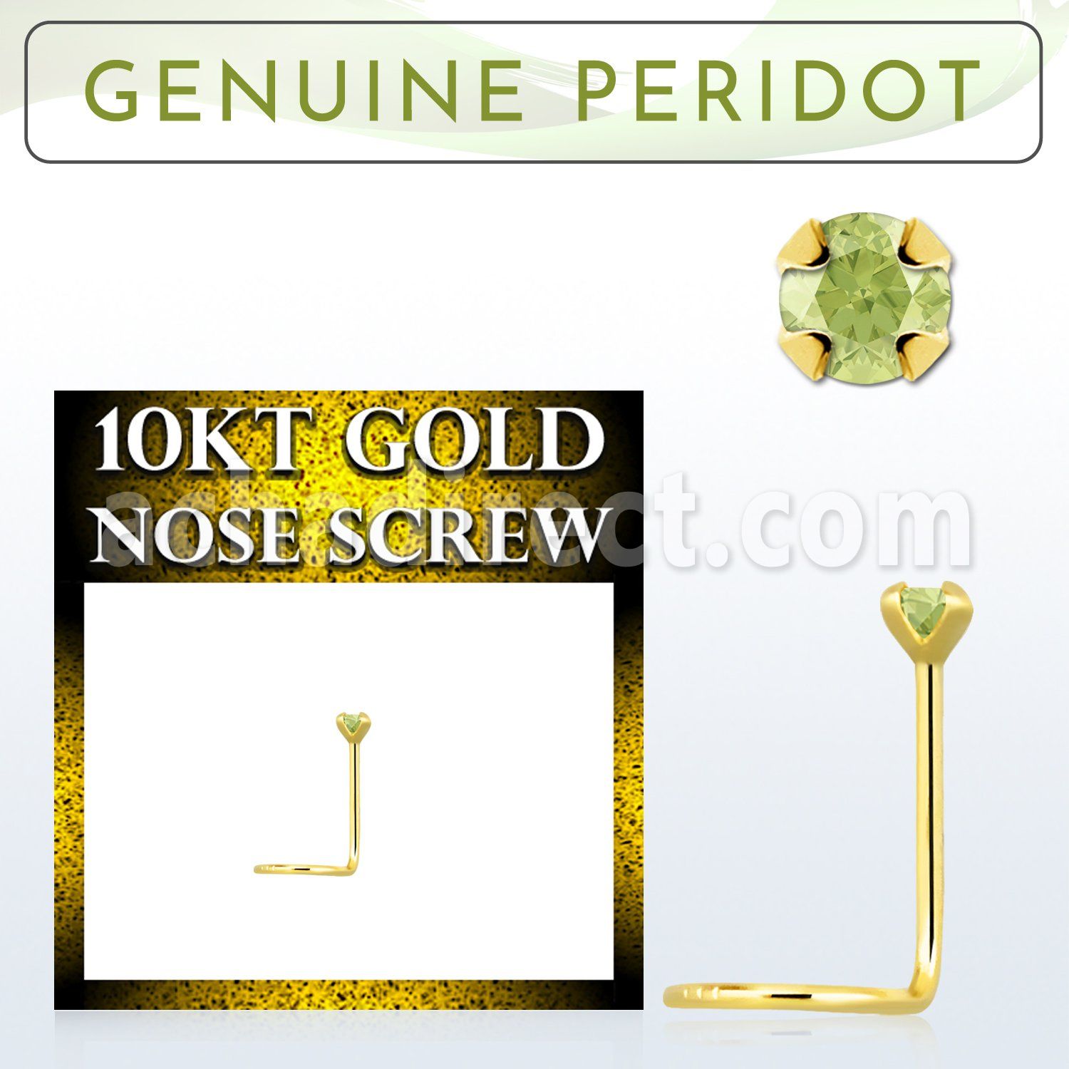 giscge4 10kt gold nose screw with a 2mm prong set peridot stone