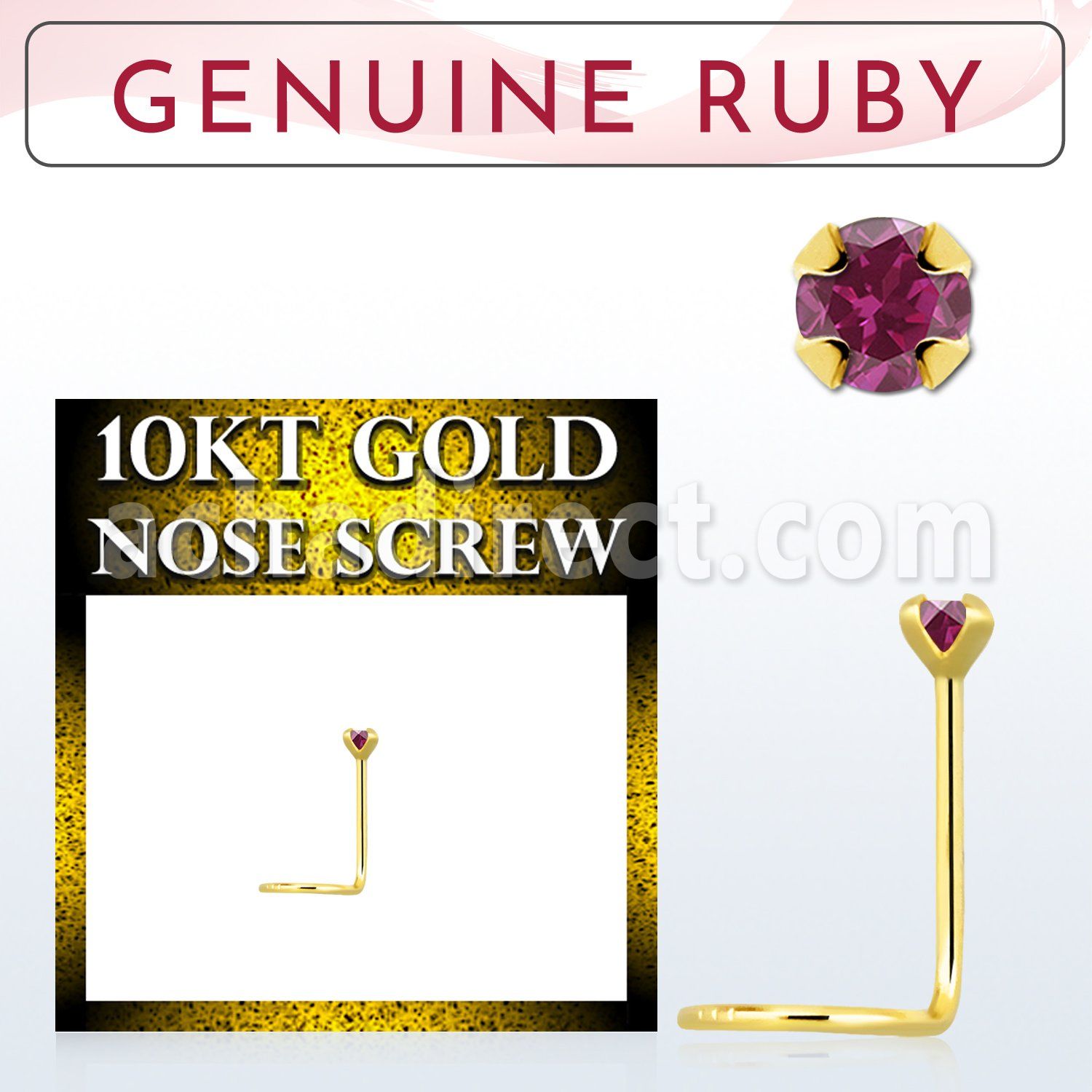 giscge5 10kt gold nose screw with a 2mm prong set ruby stone