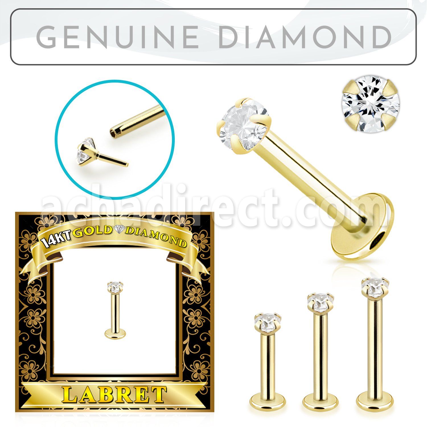 glbdi2 14k gold labret 2mm prong set round diamond