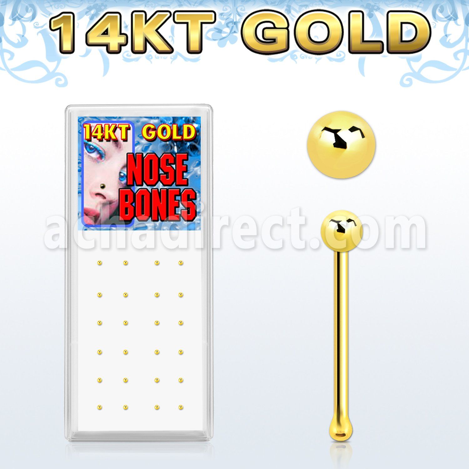 gnbbx caja display 24 piercings nariz hueso oro 14 kts 0 6mm bola 1 5mm mayorista