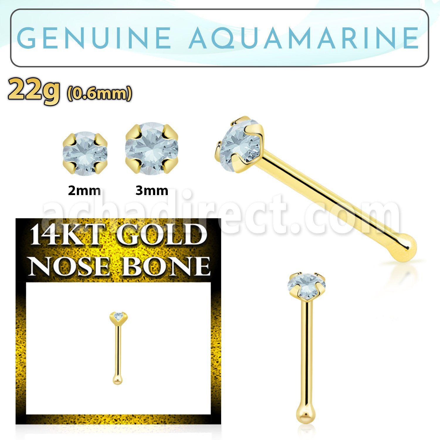 gnbge8 piercing nariz hueso oro 14 kts 0 6mm aguamarina 2mm distribuidor mayorista