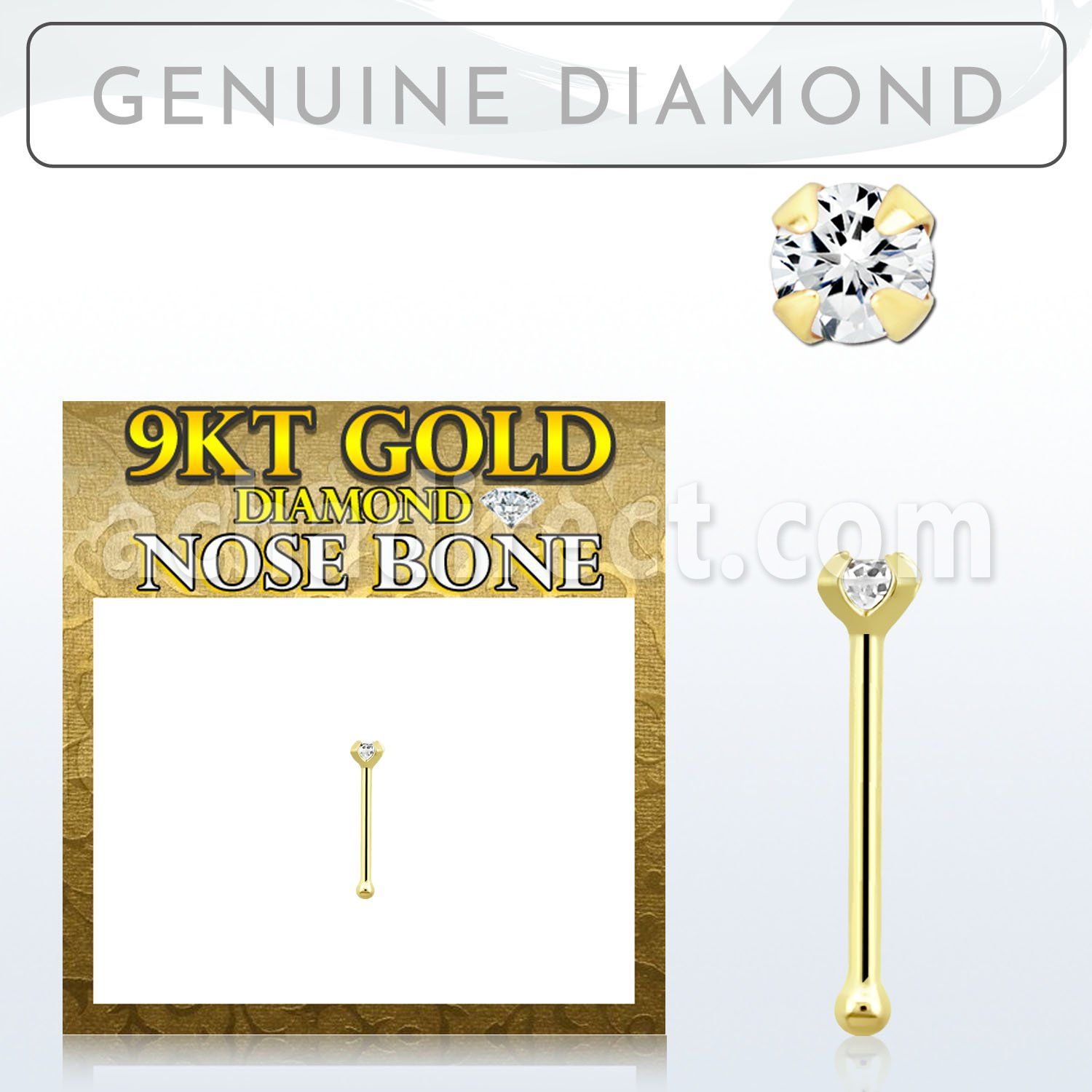 gnpdb9 piercing nariz hueso oro 9 kts 0 6mm diamante redondo 1 5mm distribuidor mayorista