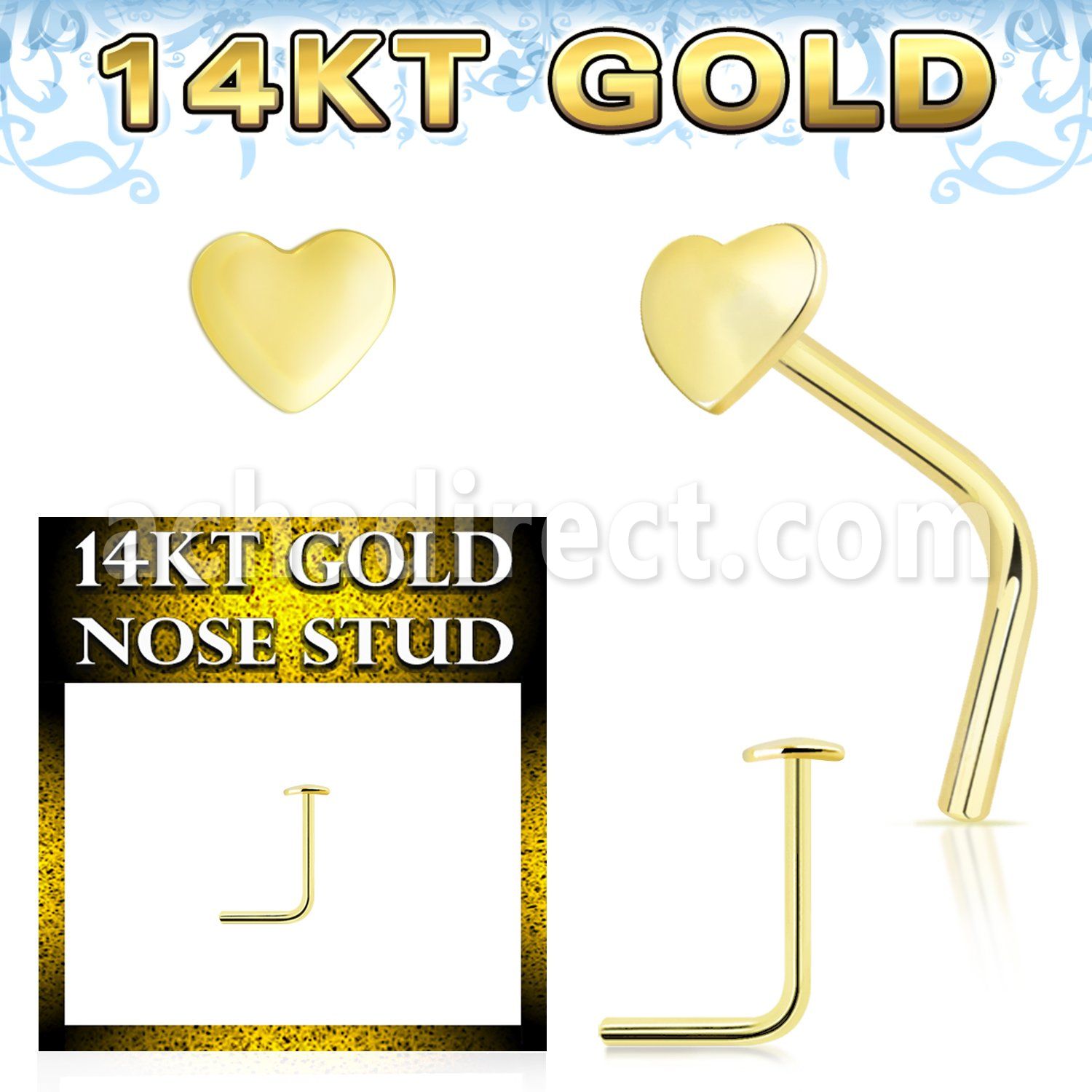 gnsht 14k gold nose stud 22g plain heart