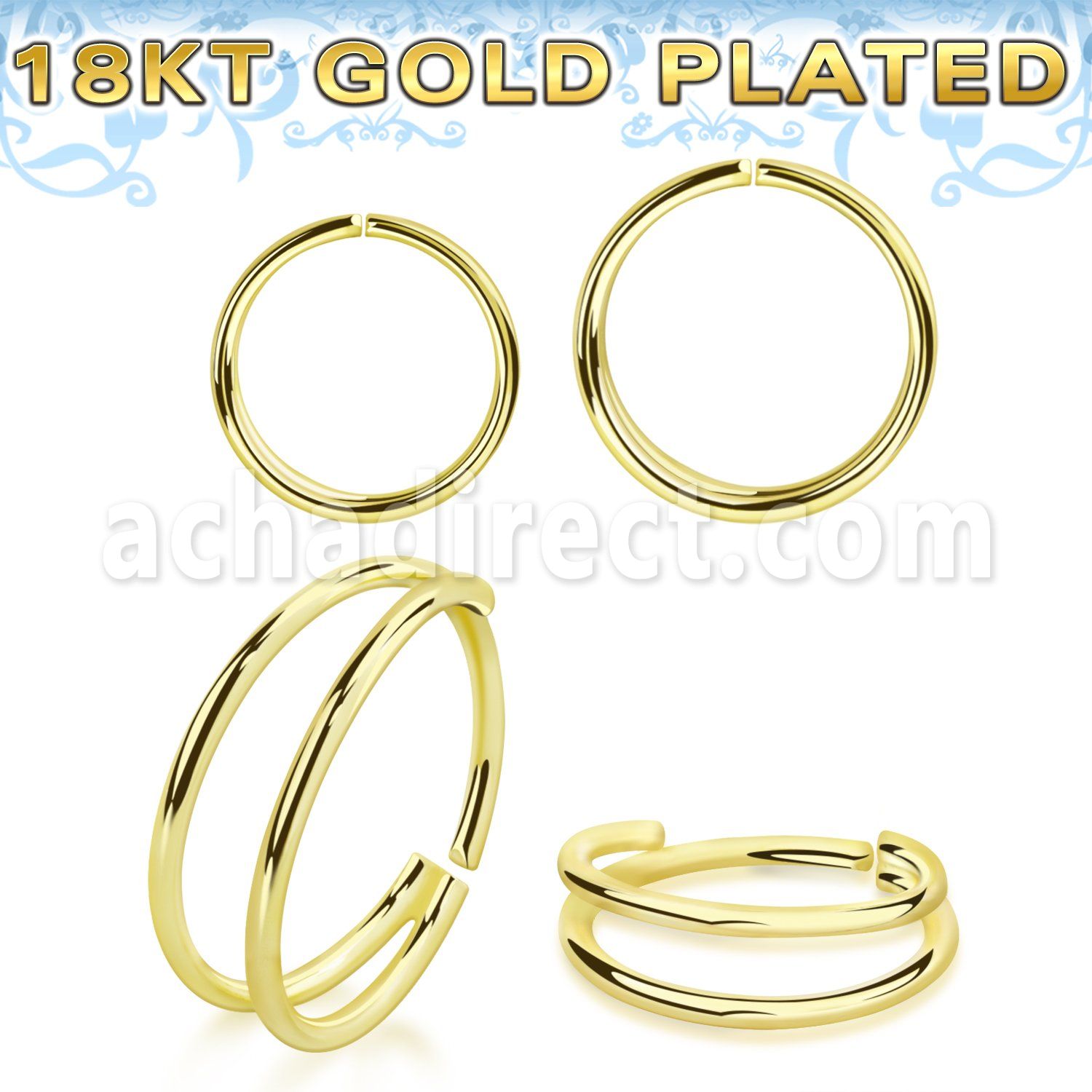 gpsee 18k gold plated silver seamless nose ring double ring