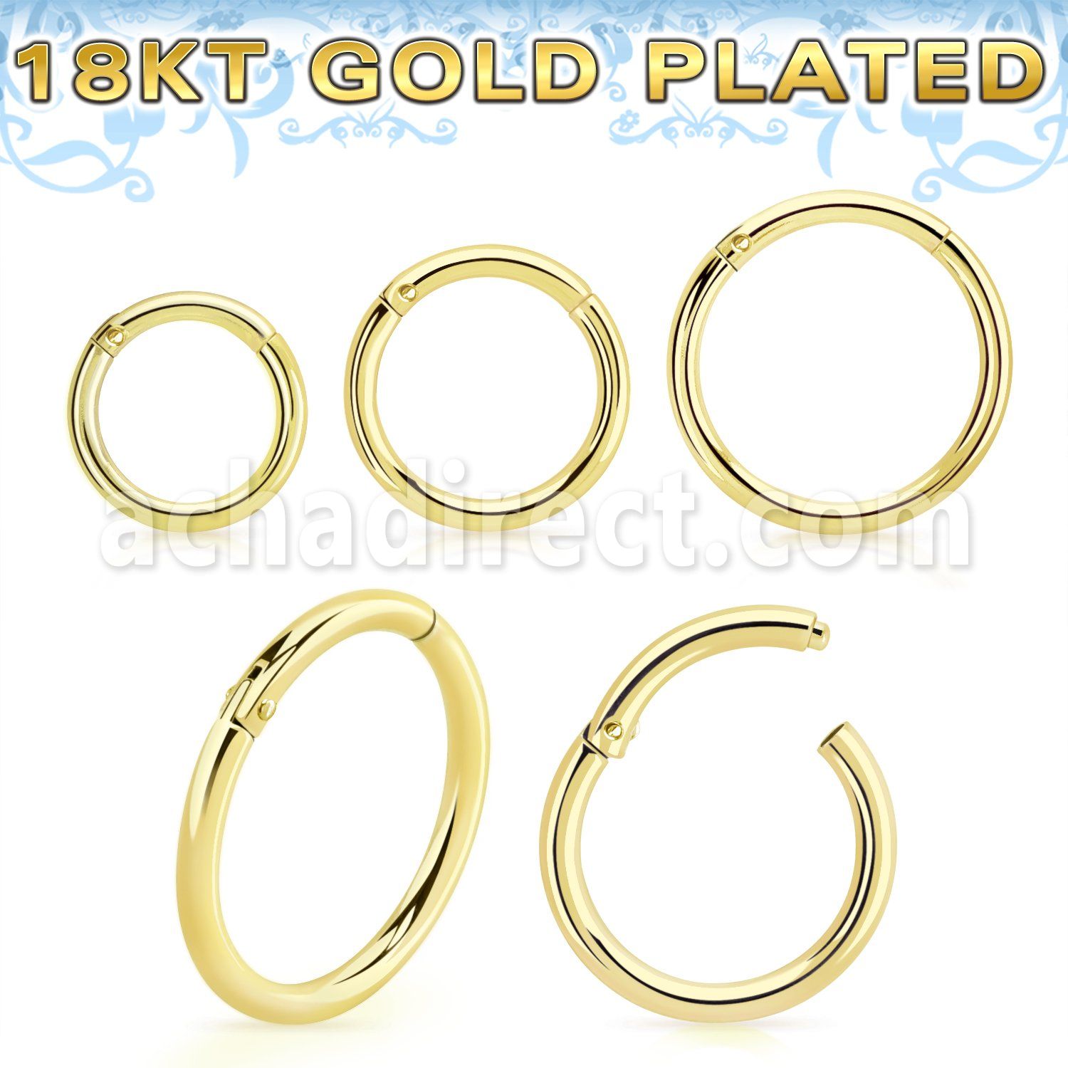 gpsegh16 18k gold plated silver hinged segment ring 16g