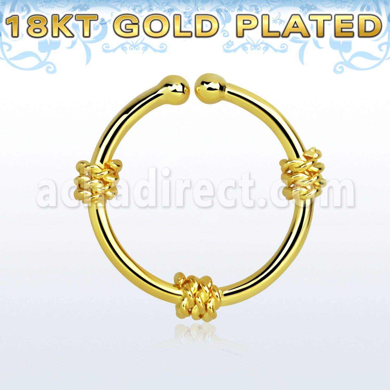 gpsep12g anillo septum falso plata 925 oro 18 kts 1mm tres cuerdas envueltas alrededor anillo 12mm mayorista