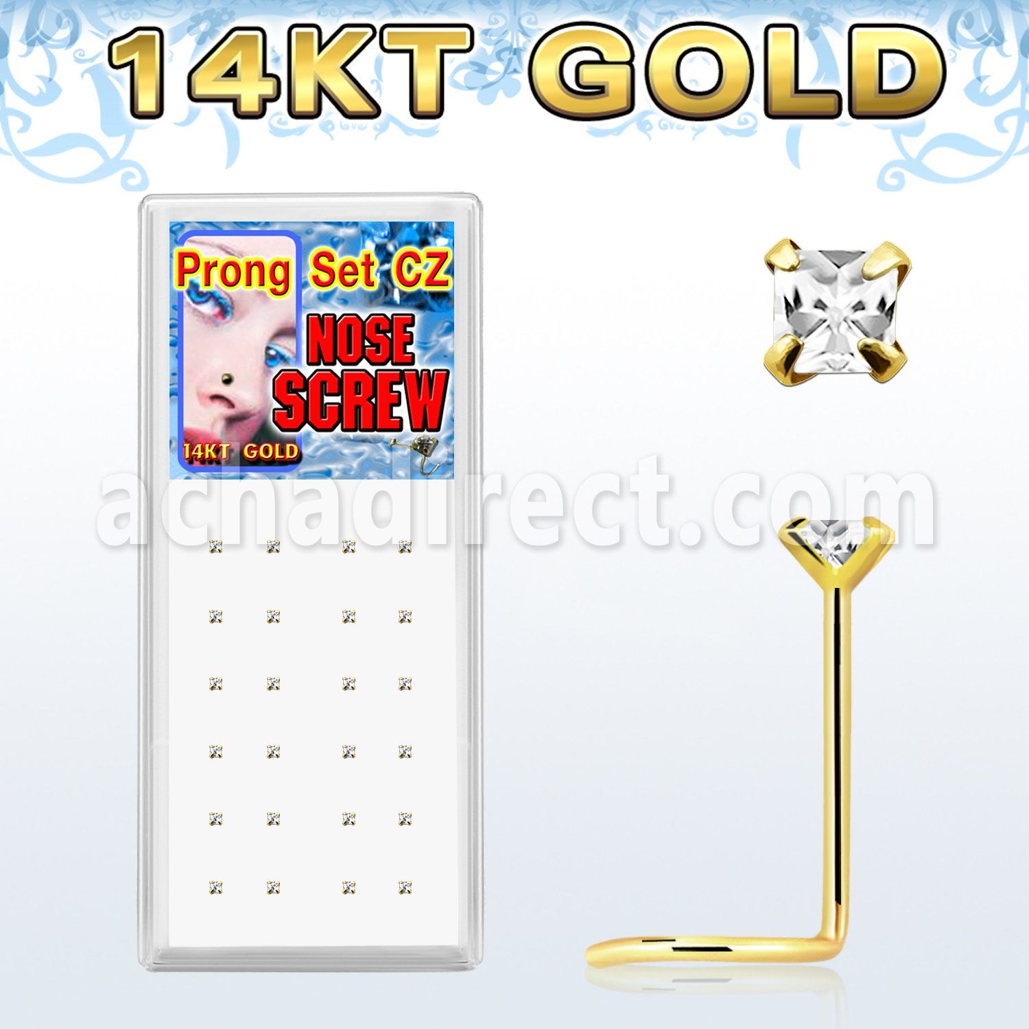 gsczqc caja display 24 piercing nariz l oro 14 kts 0 6mm zirconia claras cuadradas 2mm distribuidor