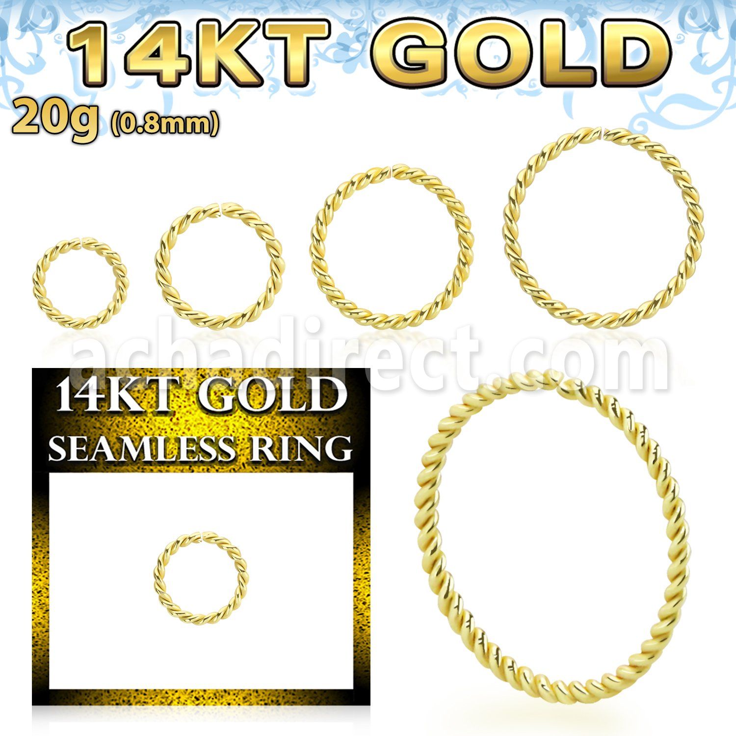 gselw20 14k gold seamless ring 20g twisted wire
