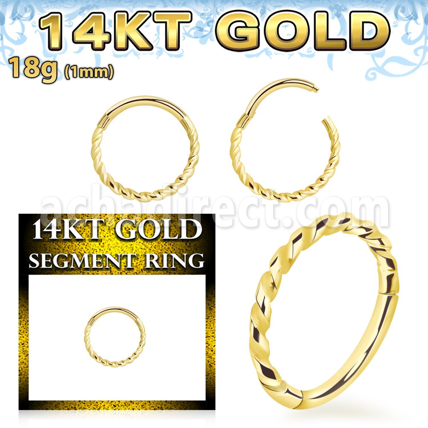 gsghb18 14k gold hinged segment ring 18g twisted wire